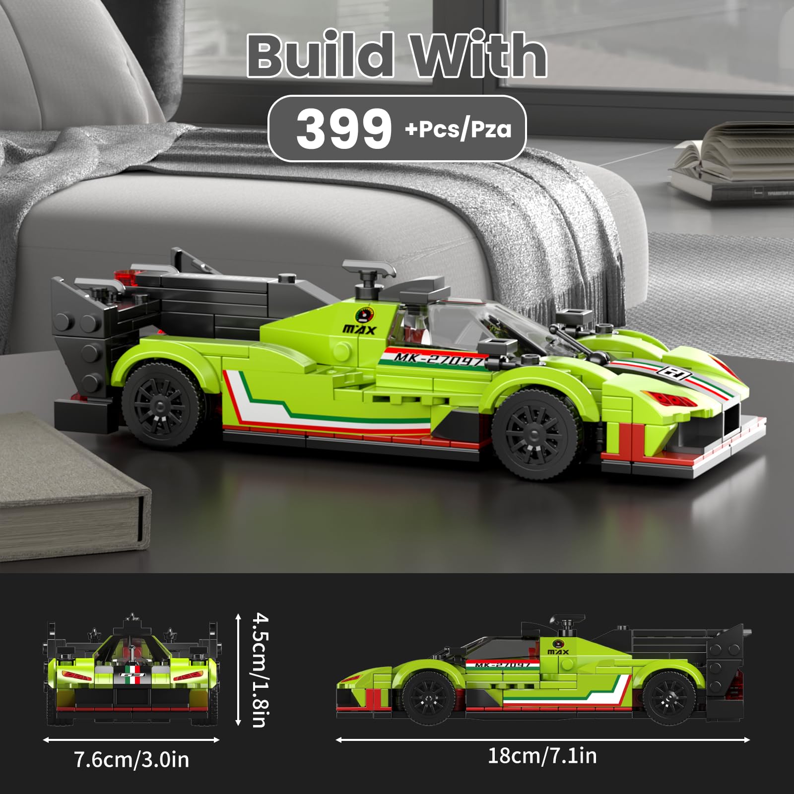 Mould King Super Sports Car Building Set with Display Case, 466 Pcs Model