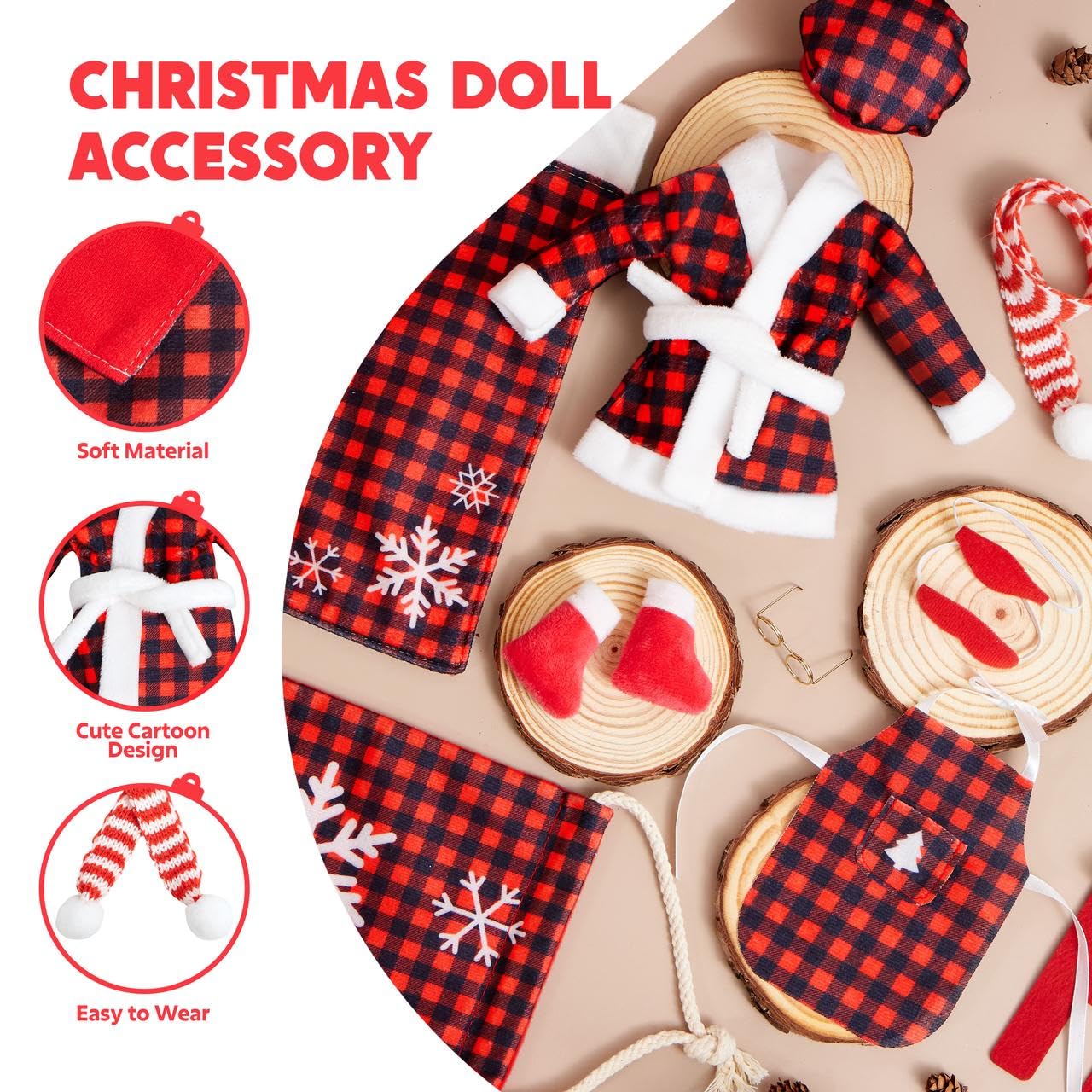 JOYIN 11 PCS Sleeping Bag Christmas Accessory for Doll Include Christmas Sleeping Bag, Apron Hat Bathrobes Shoes Hammock Eye Mask Face Mask Scarf