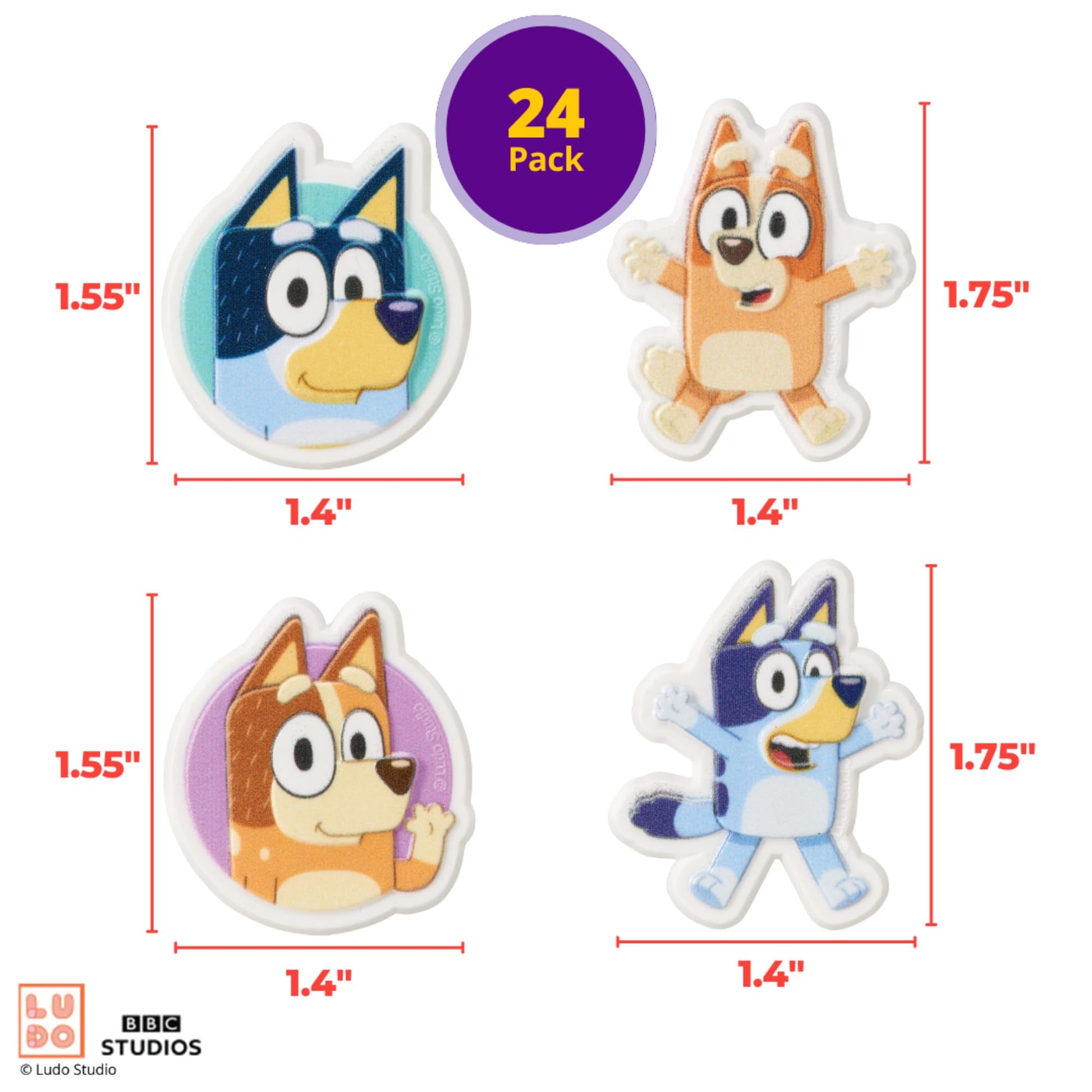DecoPac Bluey So Much Fun Rings, 24 Cupcake Decorations Featuring Bluey, Bingo, Bandit, and Chilli, 3D Food Safe Cake Toppers - 24 Pack