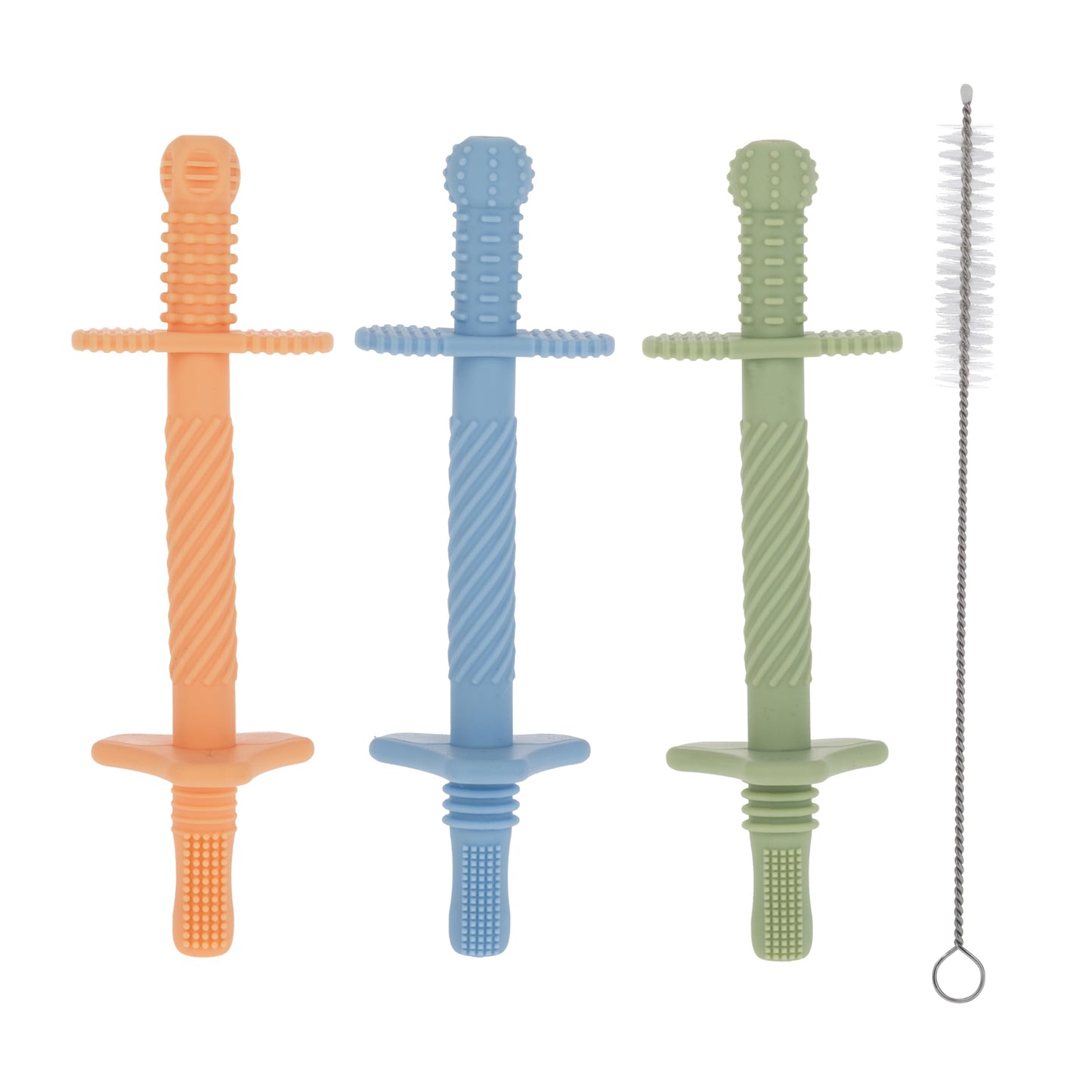 Nuby Sensory Silicone Tube Teethers - (3 Pack) Textured Infant and Baby Teether Toys - 3+ Months - Orange, Blue, and Green