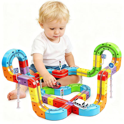 Electric Train Set for Kids 3-8, 121PCS/2 Car, 3D Infinity Racer Magnetic Train Sets with Motorized Train, STEM Building Train Tracks for Creative
