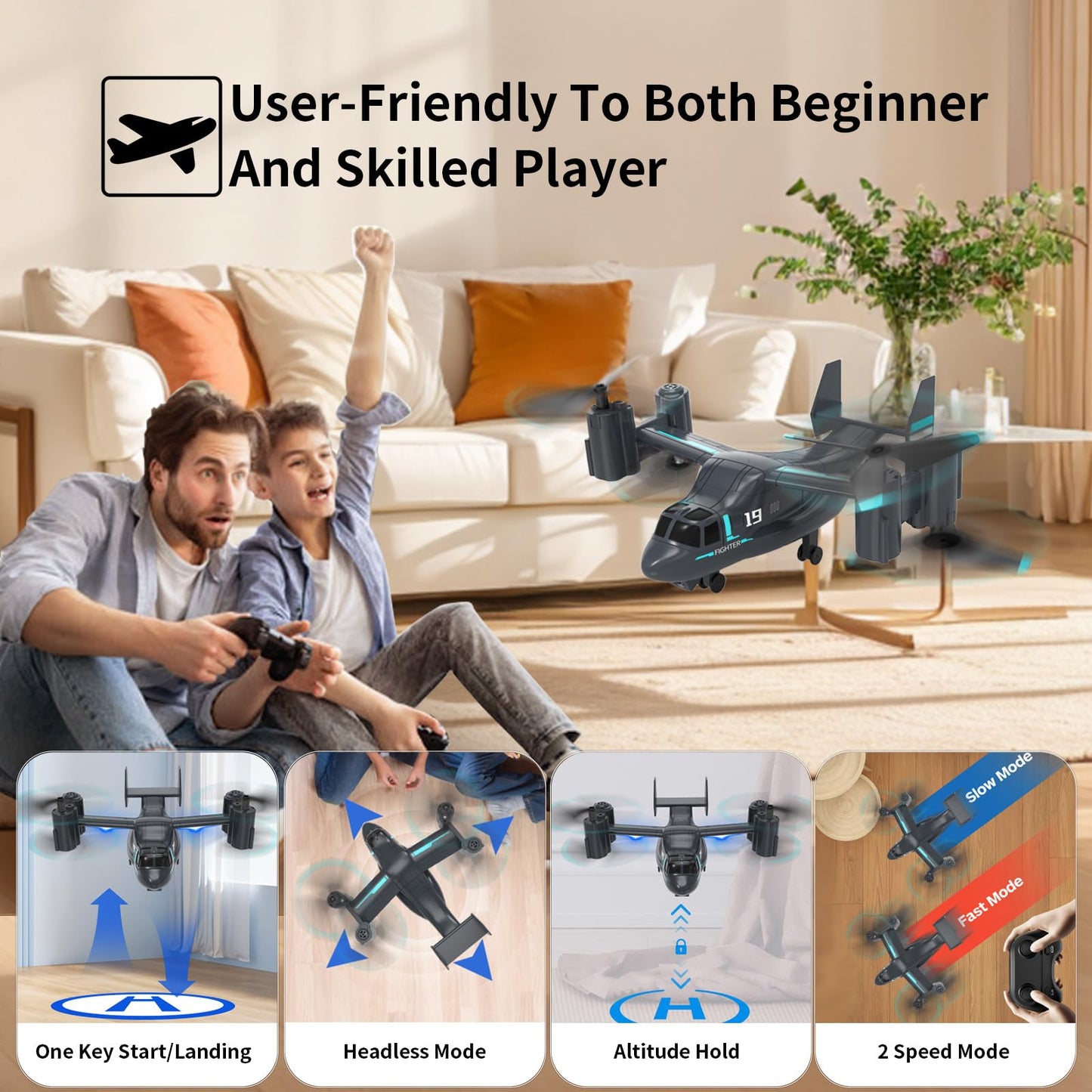 Helicopter Remote Control, LM19 Ospery Military RC Helicopter with Live Camera for Military Fans, Flying and Land Gliding Mode, One Key take