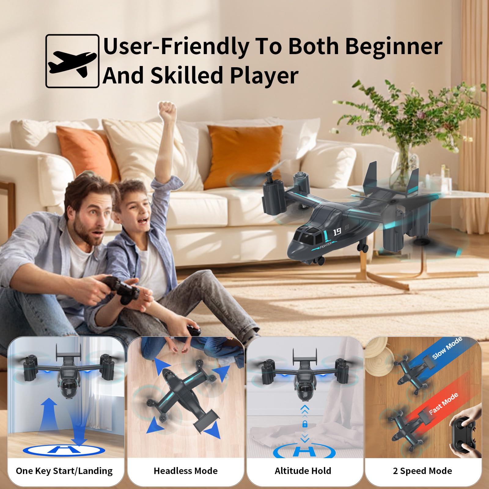Helicopter Remote Control, LM19 Ospery Military RC Helicopter with Live Camera for Military Fans, Flying and Land Gliding Mode, One Key take