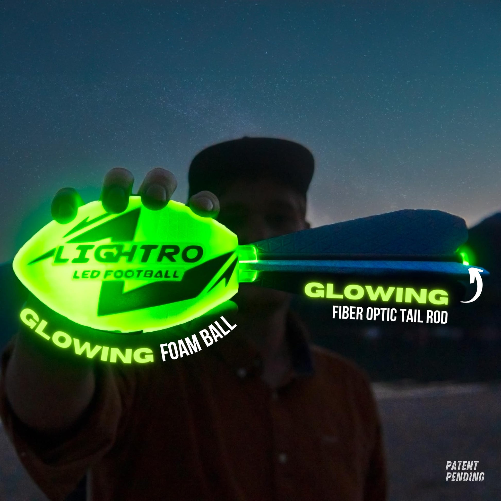 LIGHTRO - Foam Glow in the Dark Football - Super Bright - Smart LEDs - Batteries Included - Football Game for Kids 8 9 10 11 12 - A Perfect Birthday
