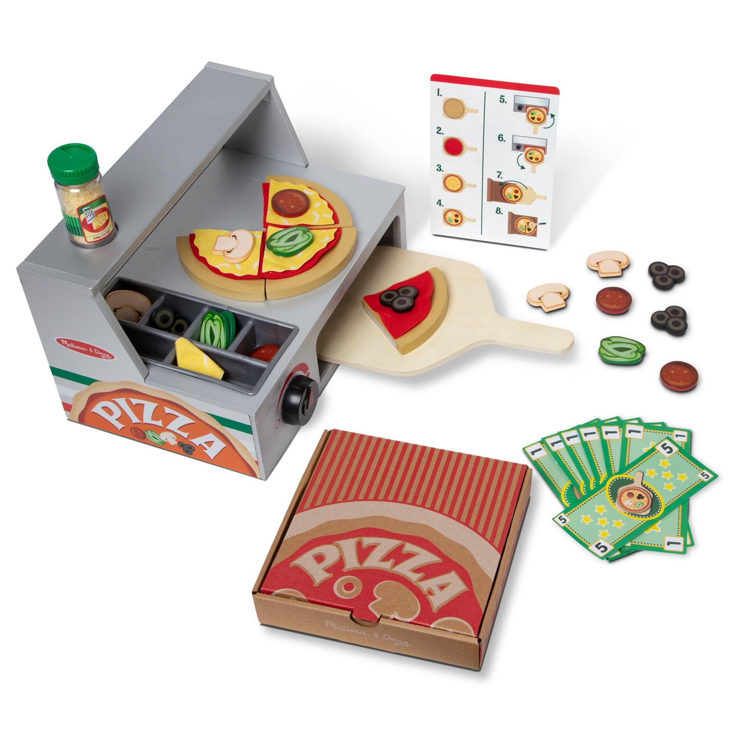 Melissa & Doug Top & Bake Wooden Pizza Counter, Kids Kitchen Playset with Play Food & Play Kitchen Accessories, Preschool Toys for Girls & Boys Ages