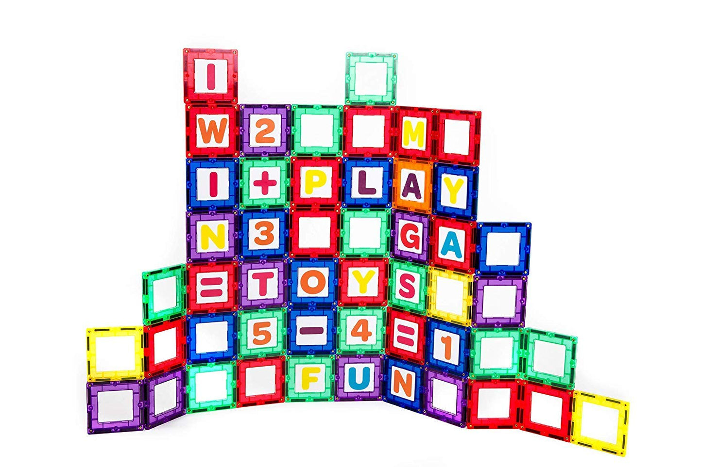 Playmags Magnetic Tile Building Set: Exclusive Educational Clickins - 80-Pc. Kit: 40 Super Strong Clear Color Magnet Tiles Windows & 40 Letters