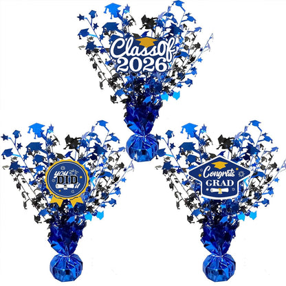 3 Pcs Graduation Table Centerpieces - Balloon Weight Centerpieces Blue Glitter Foil Graduate Cap Centerpieces for 2026 Graduation Party Table