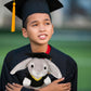 DolliBu Grey Rabbit Graduation Plush Toy - Soft Huggable Graduation Stuffed Animal Dress Up with Gown and Cap with Tassel Outfit with Personalization