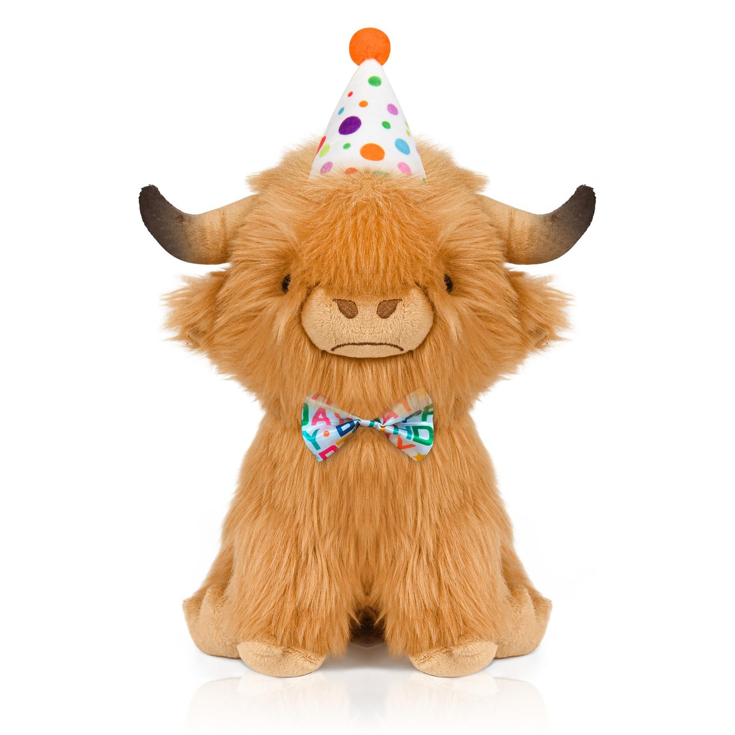 YZXZM Happy Birthday Highland Cow Plush, Birthday Stuffed Animal, Soft Plushie Cute Cow Plush Pillow Gifts for Boys & Girls (9.8 Inch)