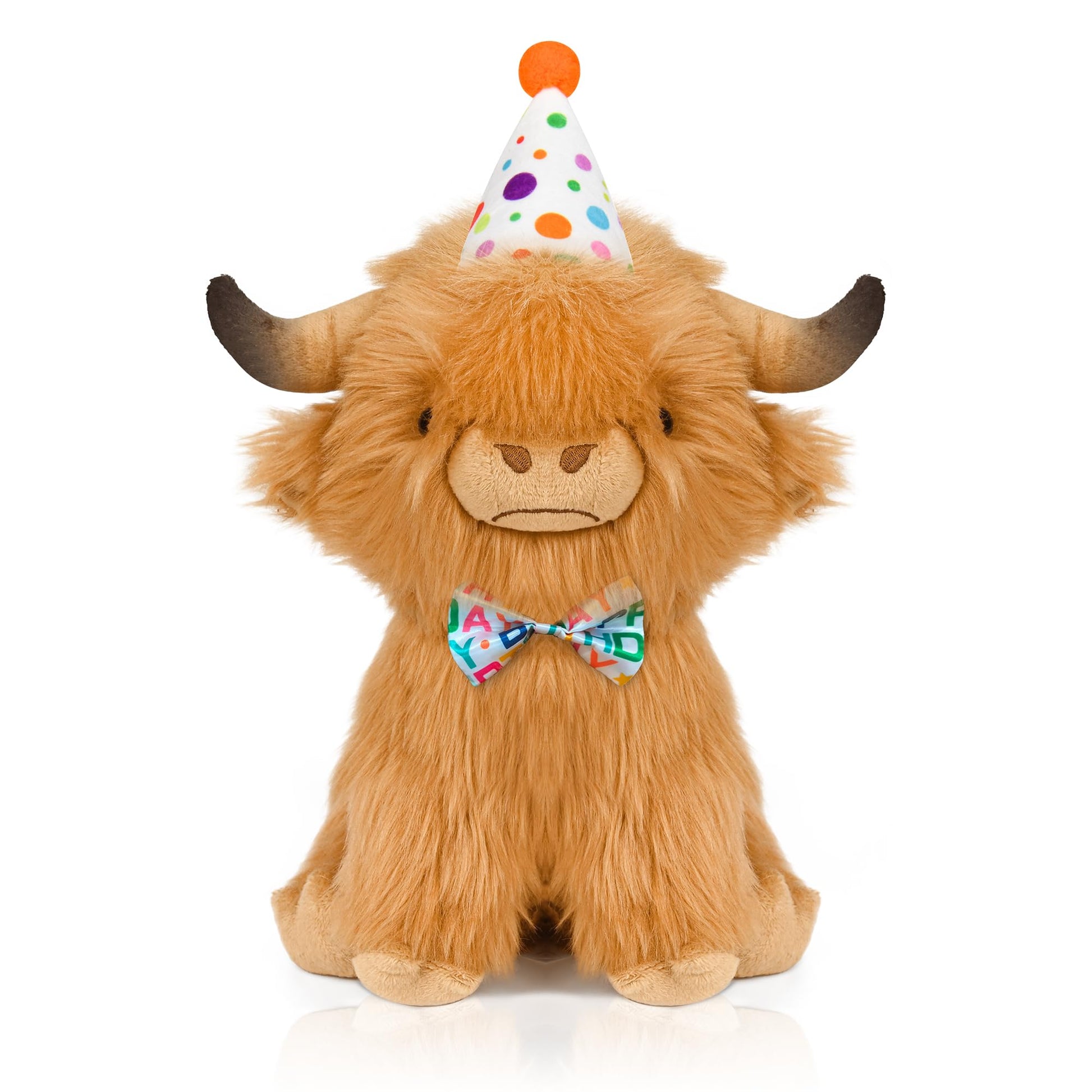 YZXZM Happy Birthday Highland Cow Plush, Birthday Stuffed Animal, Soft Plushie Cute Cow Plush Pillow Gifts for Boys & Girls (9.8 Inch)