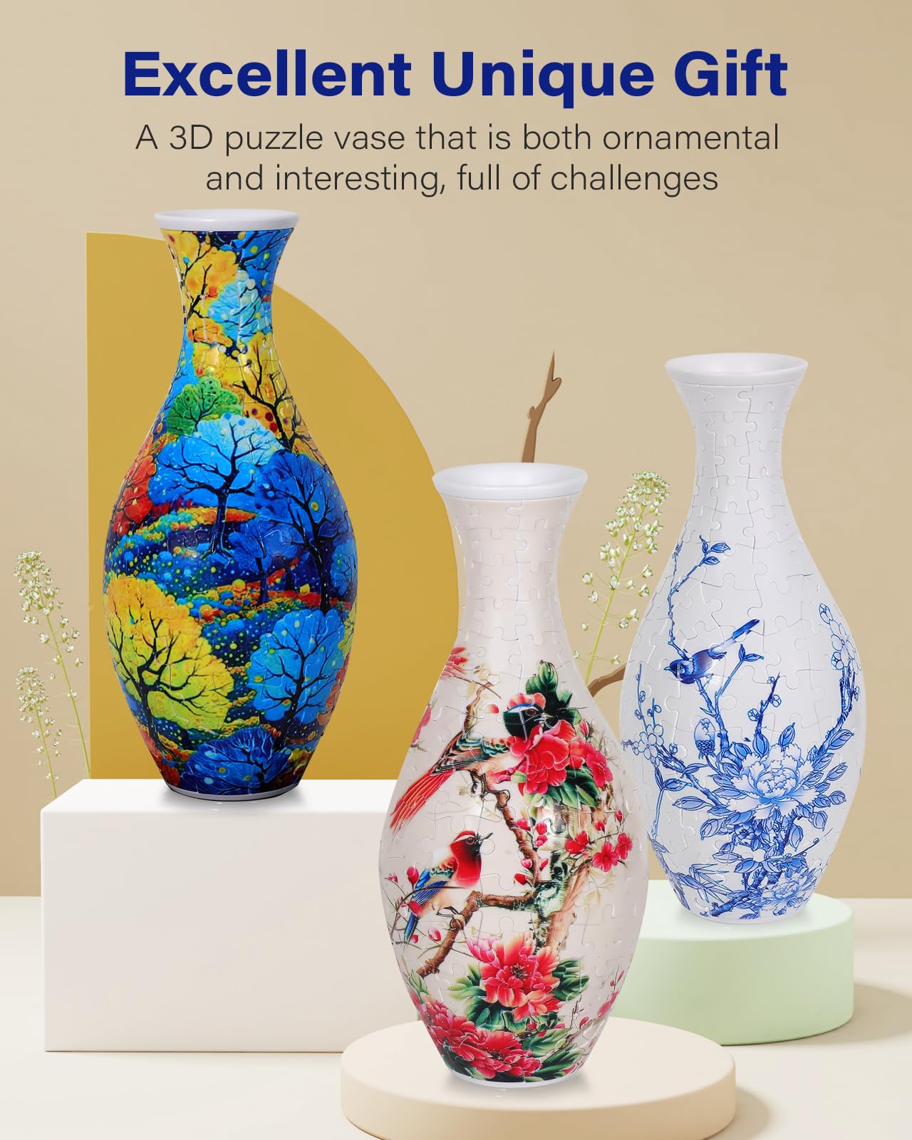 3D Puzzle Vase, 160 Pieces No Glue Required UV Printing Puzzle Vase