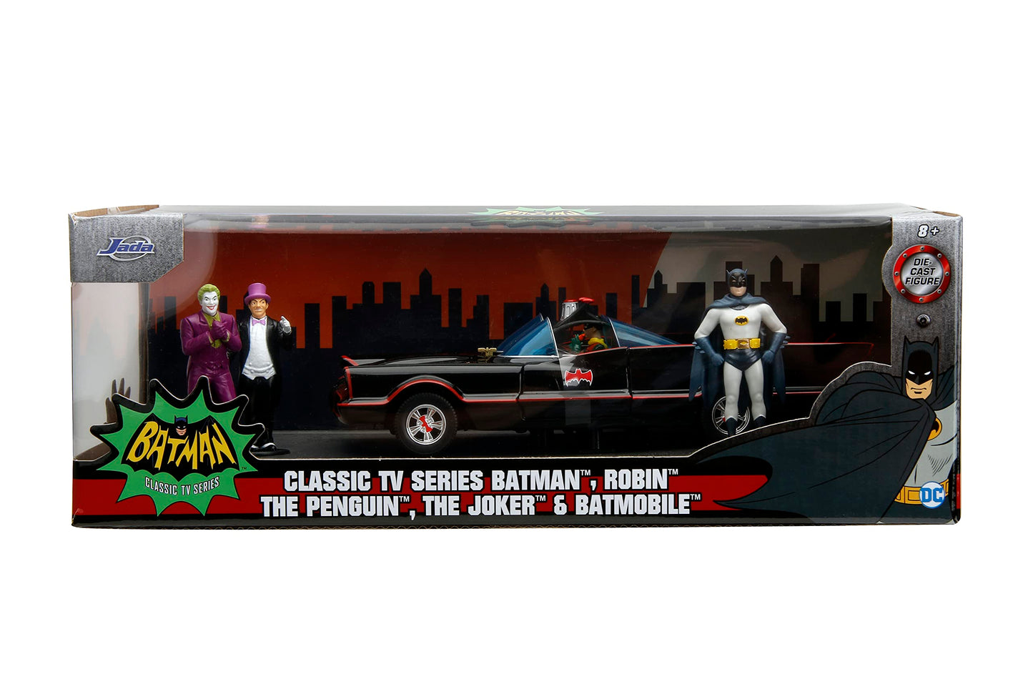 toy Cars DC Comics 1:24 Classic TV Series Batman Batmobile Die-Cast Car & 2.75" Batman, Robin, Penguin, & The Joker Figures