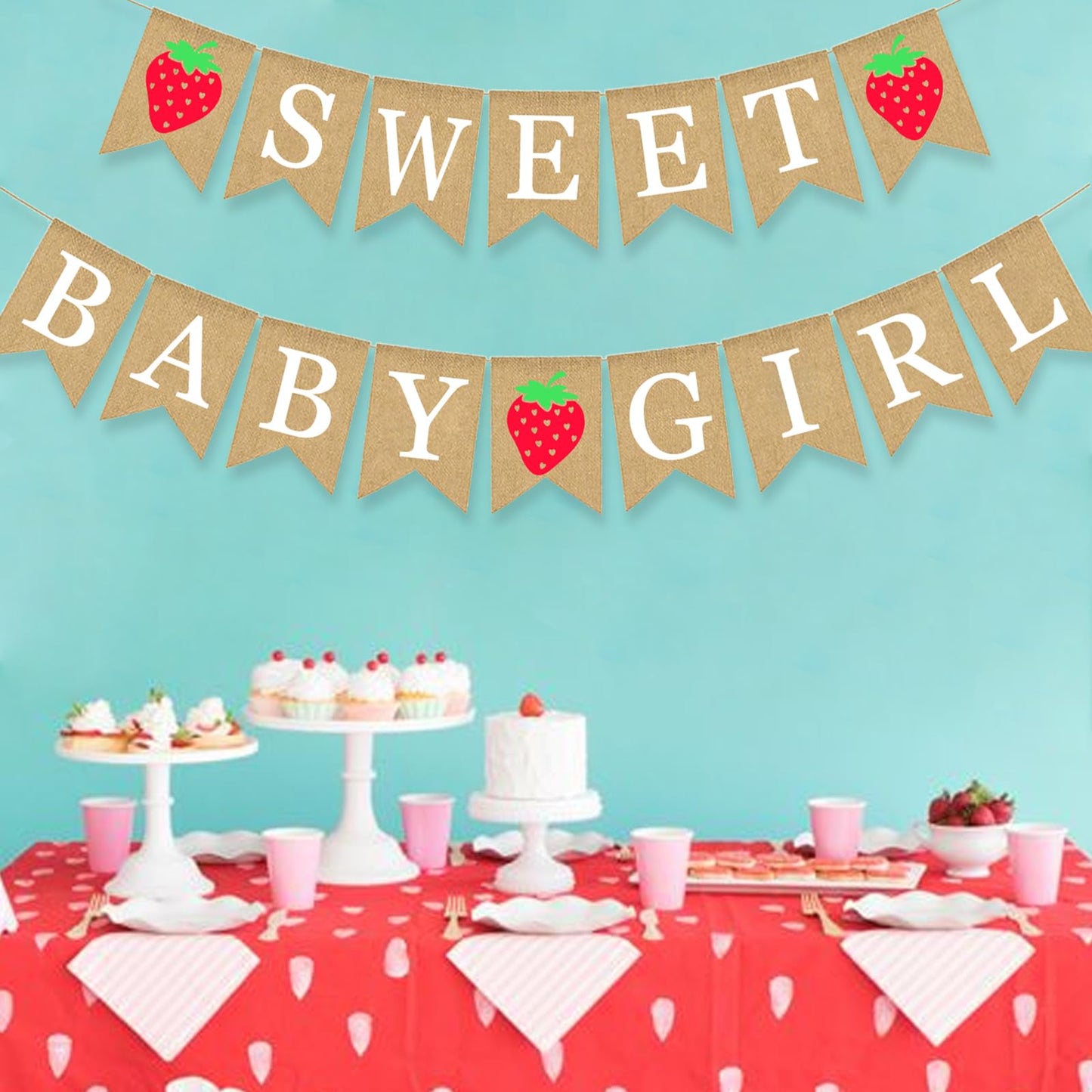 Strawberry Baby Shower Banner Sweet Girl Party Decoration Fruit Berry Garland Pregnancy Supplies