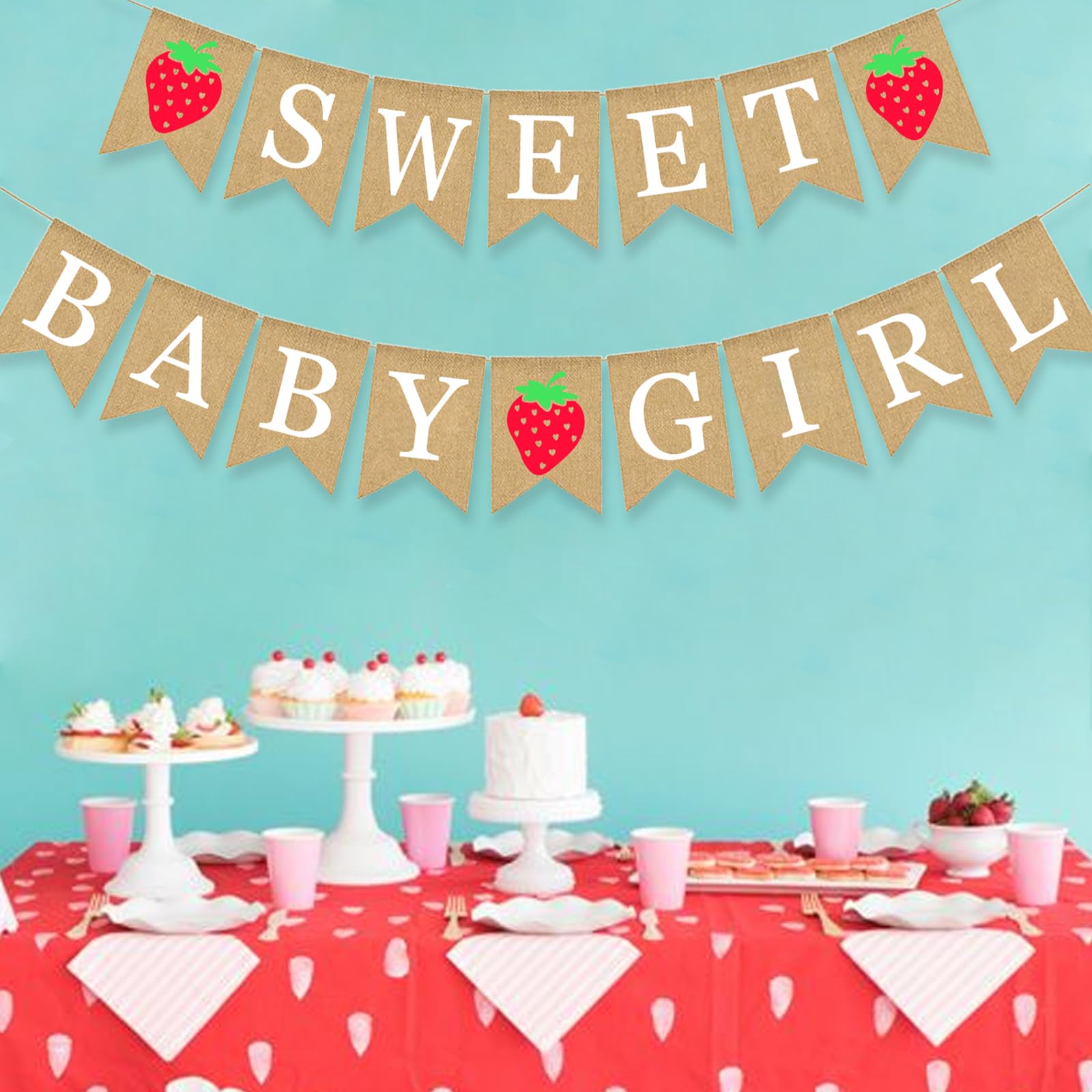 Strawberry Baby Shower Banner Sweet Girl Party Decoration Fruit Berry Garland Pregnancy Supplies