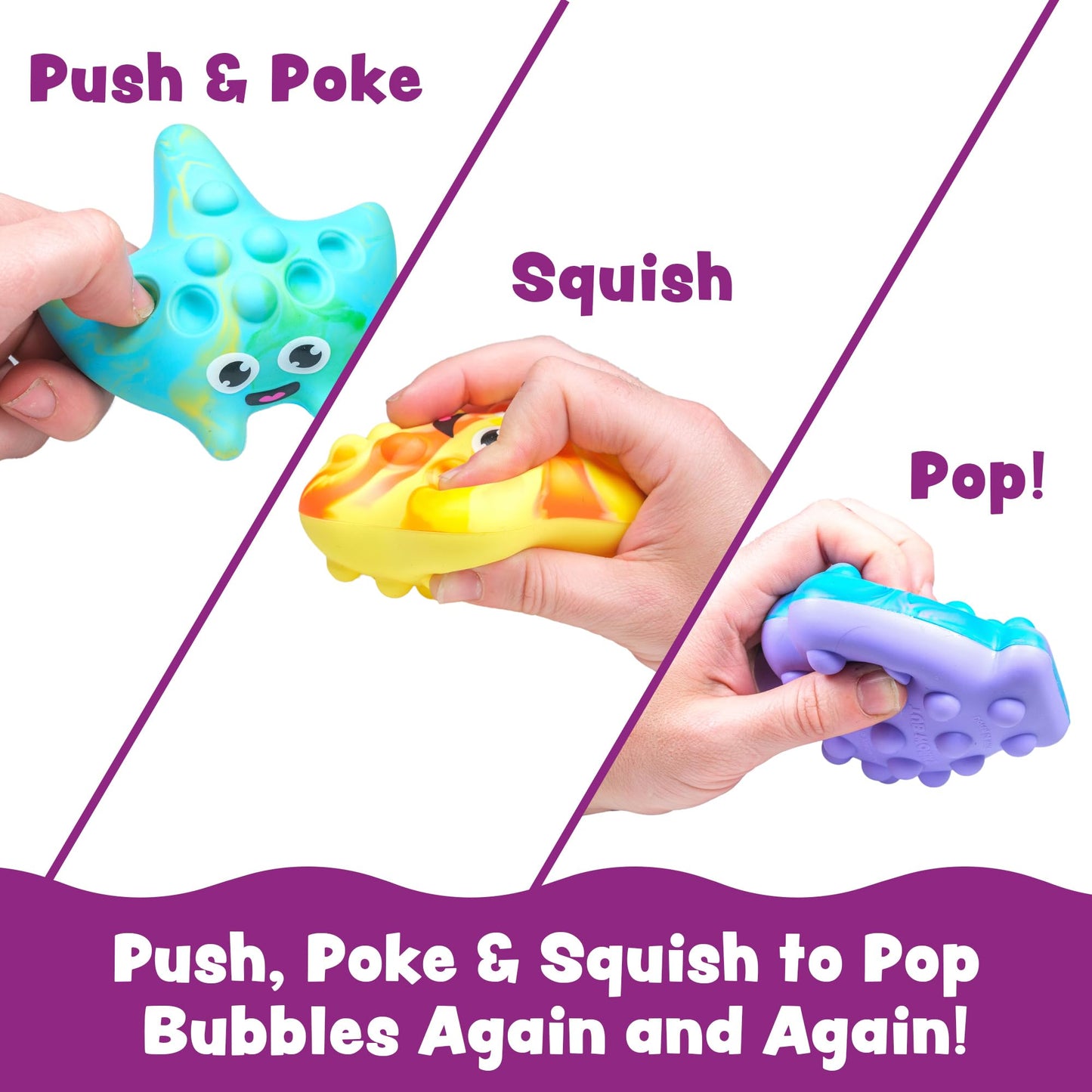 Tub Works® Tub Poppers™ Popping Kids & Toddler Bath Toys, 3 Pack | Push, Poke, Squish & Pop it Fidget Toys for The Bathtub | Irresistible Bubbles