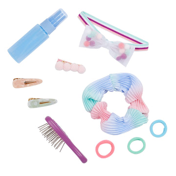 Our Generation Pretty Pom Poms Hairdressing Kit - Hair Clips, Brush, Hair Elastics and More - 46 cm Doll Accessories - Hairdresser Imagination Game