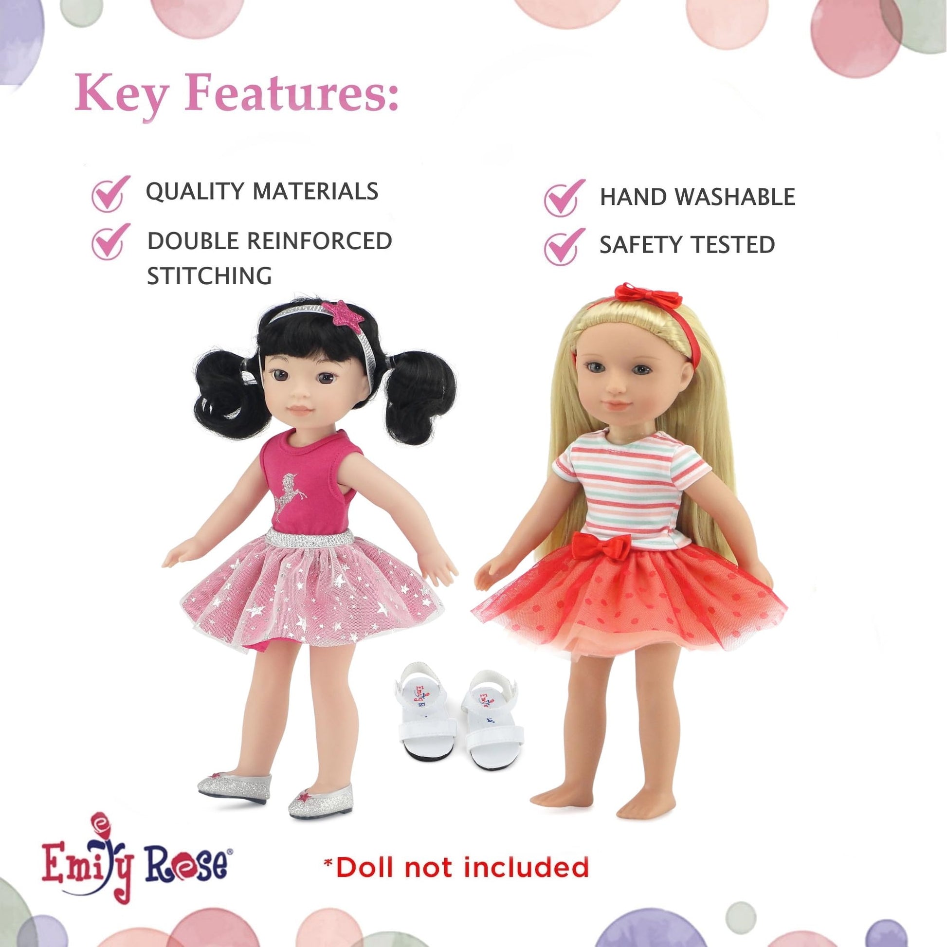 Emily Rose 14" Doll Fashion Bundle 8-PC - Pink Unicorn Tutu & Coral Outfit Sets with Shoes & Headbands | Glitter Girls and Wellie Wishers Compatible |