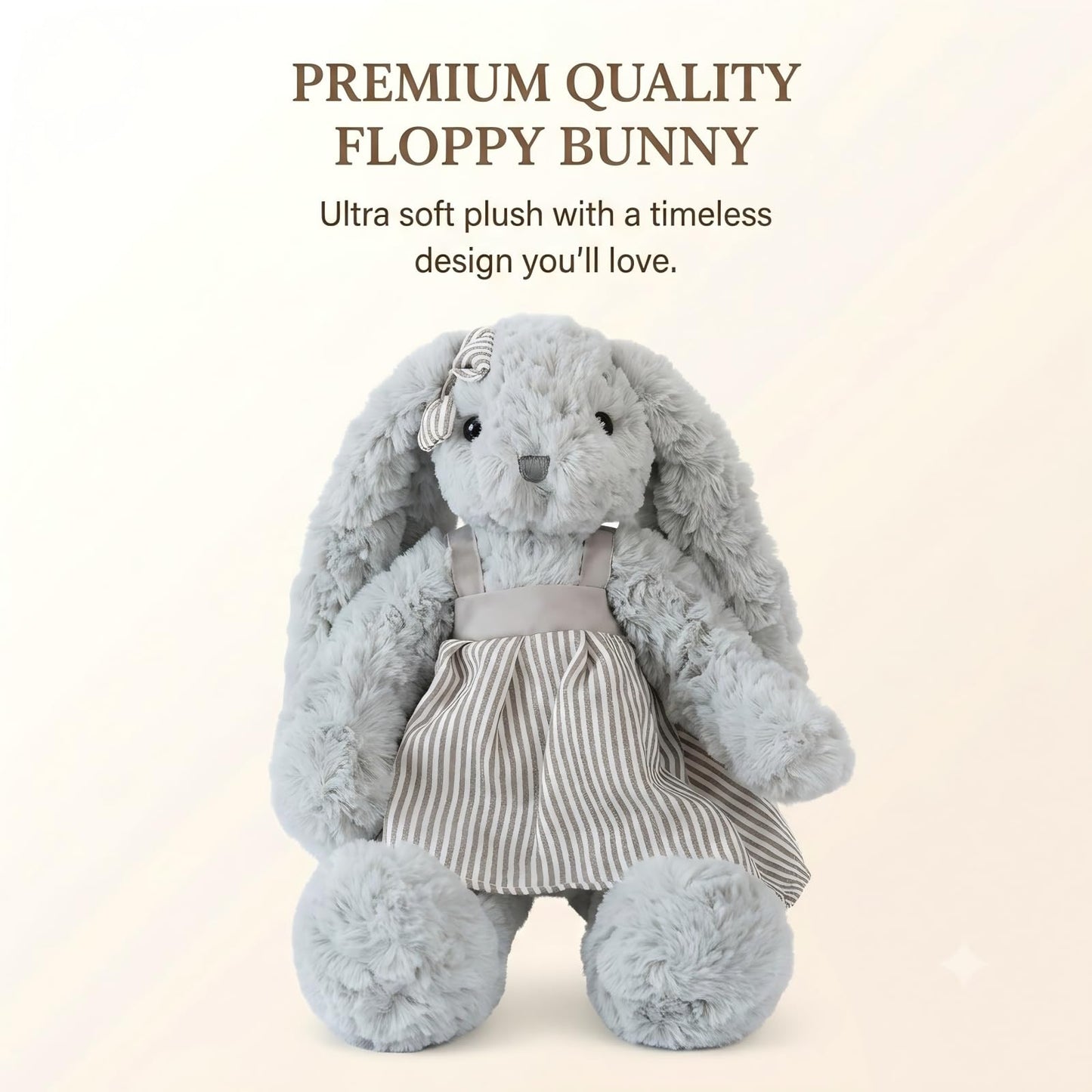 BiluKano 12" Floppy Bunny Stuffed Animal, Ultra Soft Plush Bunny Rabbit with Striped Dress & Bow, Easter Bunny Plush for Baby Girls, Stuffed Bunny