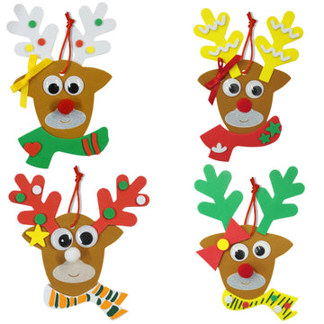 4E's Novelty Reindeer Christmas Ornament Craft for Kids (12 Pack) Updated Edition - Foam Bulk Arts and Crafts Kit for Kids Toddlers 4-8 DIY Craft