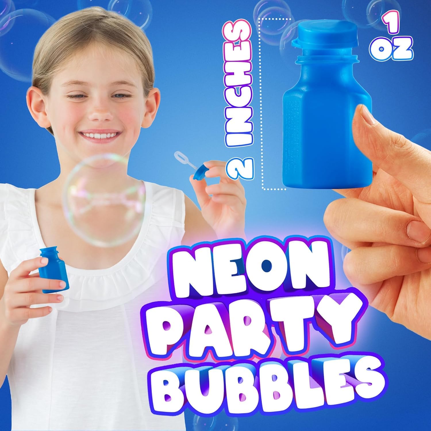 Mini Neon Party Bubbles for Kids - (Pack of 12) Bulk Wands and Bottles for Blowing Bubbles, Birthday Party Favors, Toy Gift, Outdoor Toys, Carnival