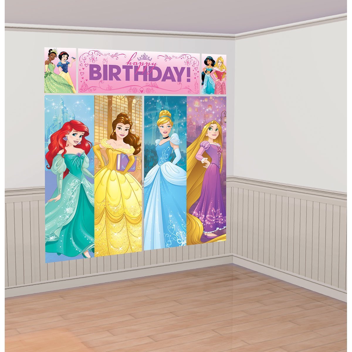 Amscan Disney Princess Dream Big Birthday Party Scene Setters Wall Decorating Kit (5 Piece), Multicolor, 59" x 65"