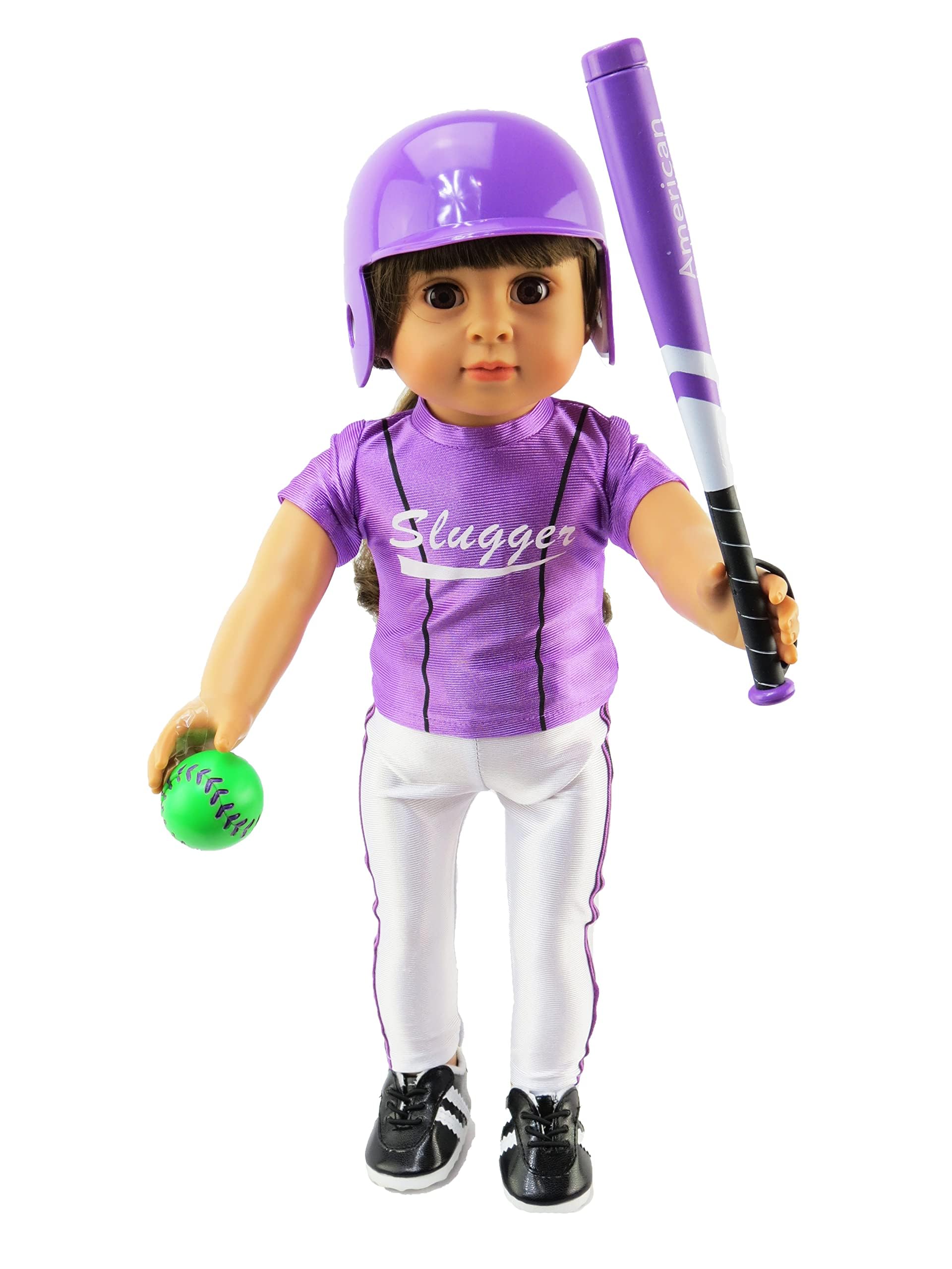 Purple Baseball Uniform Outfit 7pc for 18-Inch Dolls | Premium Quality & Trendy Design | Dolls Clothes