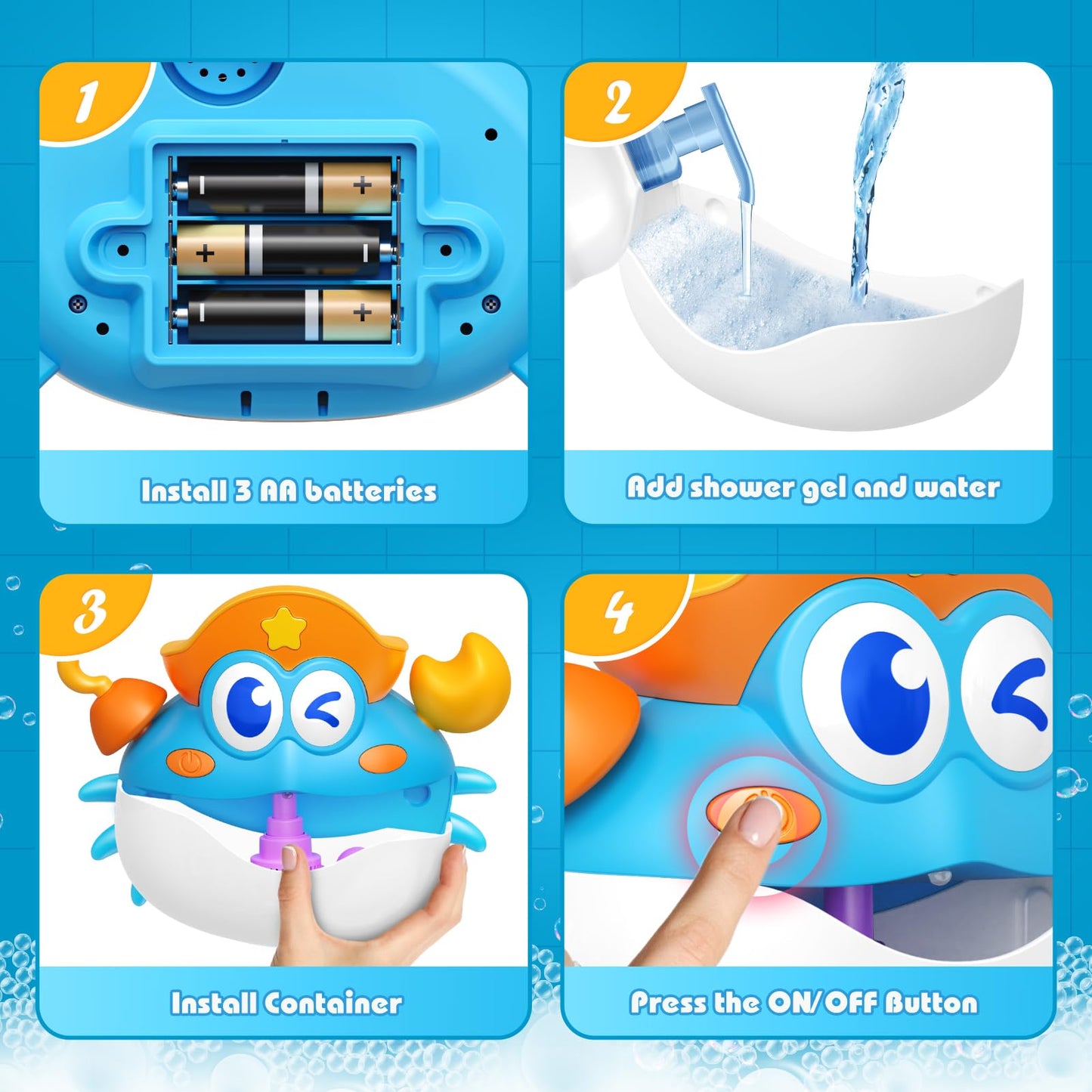 Bath Toys, Light Up Crab Bath Bubble Maker Bathroom Toys for Kids Ages 1-3 4-8,Bath Bubble Machine with Colourful Light Toddler Bathub Toy Great