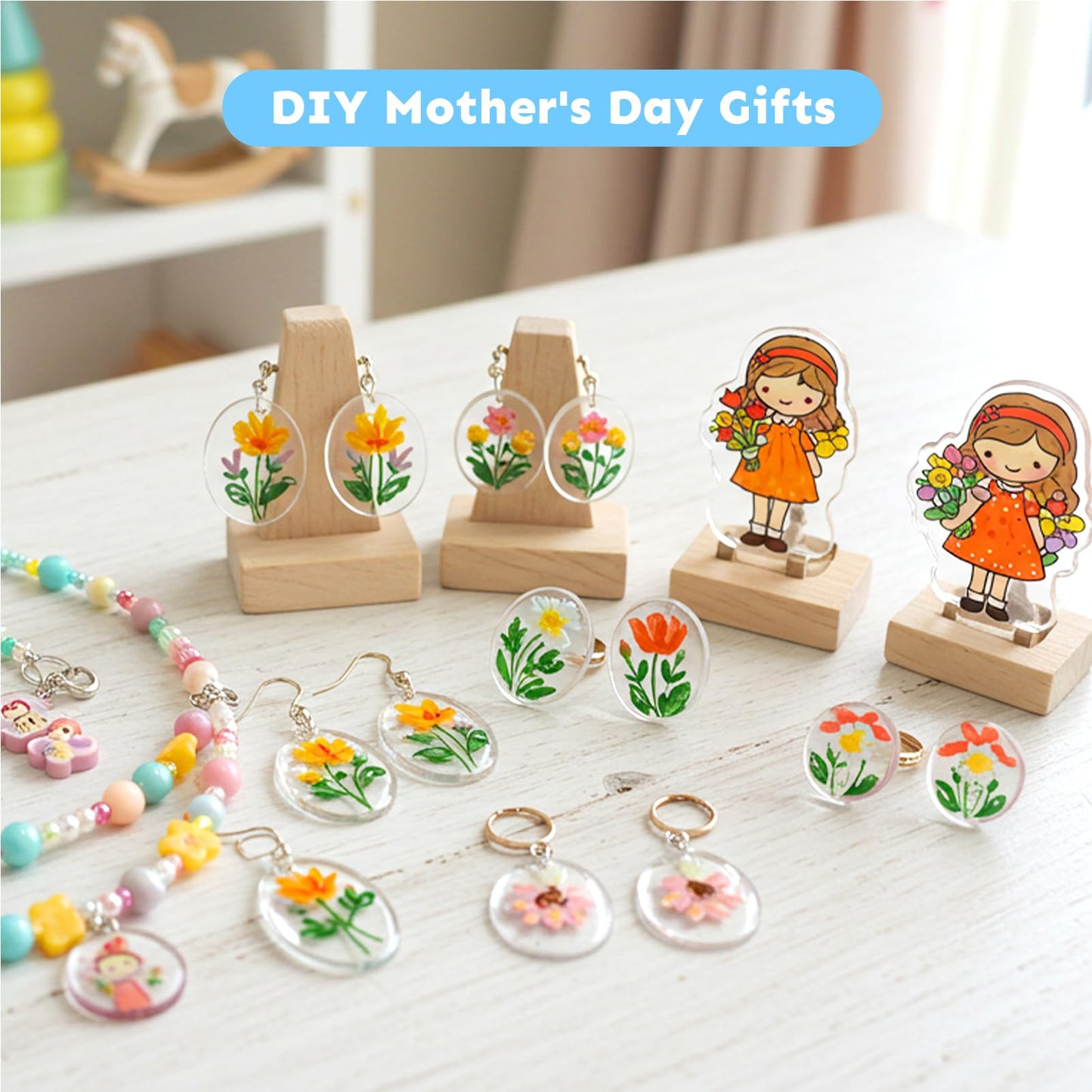 Auihiay 198 Pieces Shrink Plastic Kit Includes 20 Sheets Shrink Papers, Hole Punch, Keychain Accessories and Pencils for Shrink Art and DIY Keychain