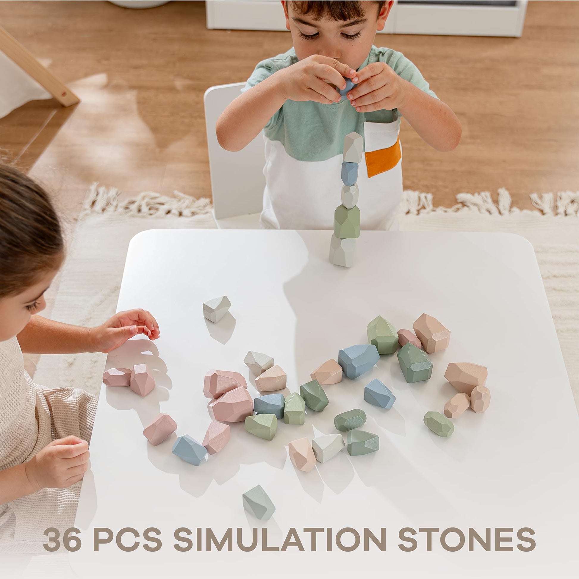 Comfy Cubs Stacking Rocks 36 Pieces, 36 Months+, Educational Toddler Stacking Blocks, Promotes Imagination, Balance & Fine Motor Skills - Wooden Rocks
