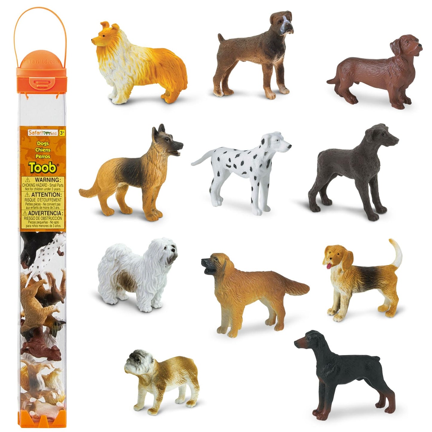 Safari Ltd. Dogs Toob - Mini Figurines: Dachshund, Dalmatian, Retriever, Sheepdog, Collie, Shepherd, Beagle, Boxer, Great Dane, Doberman, Bulldog