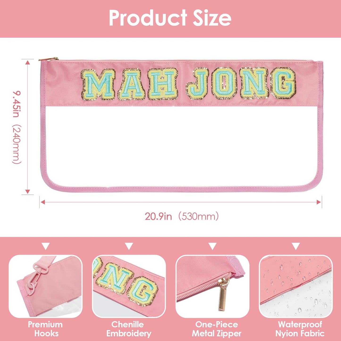 Velance American Mahjong Bag, Empty American Mahjong Tiles Bag with Shoulder Strap and Zippered, Waterproof Mahjong Accessories Storage Pouch