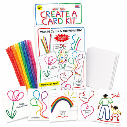 Wikki Stix Create-A-Card Kit, Kids Greeting Card Craft Kit with 108 16 Cards, Make Handmade Birthday, Holiday, Thank You, Valentine, Mother’s Day
