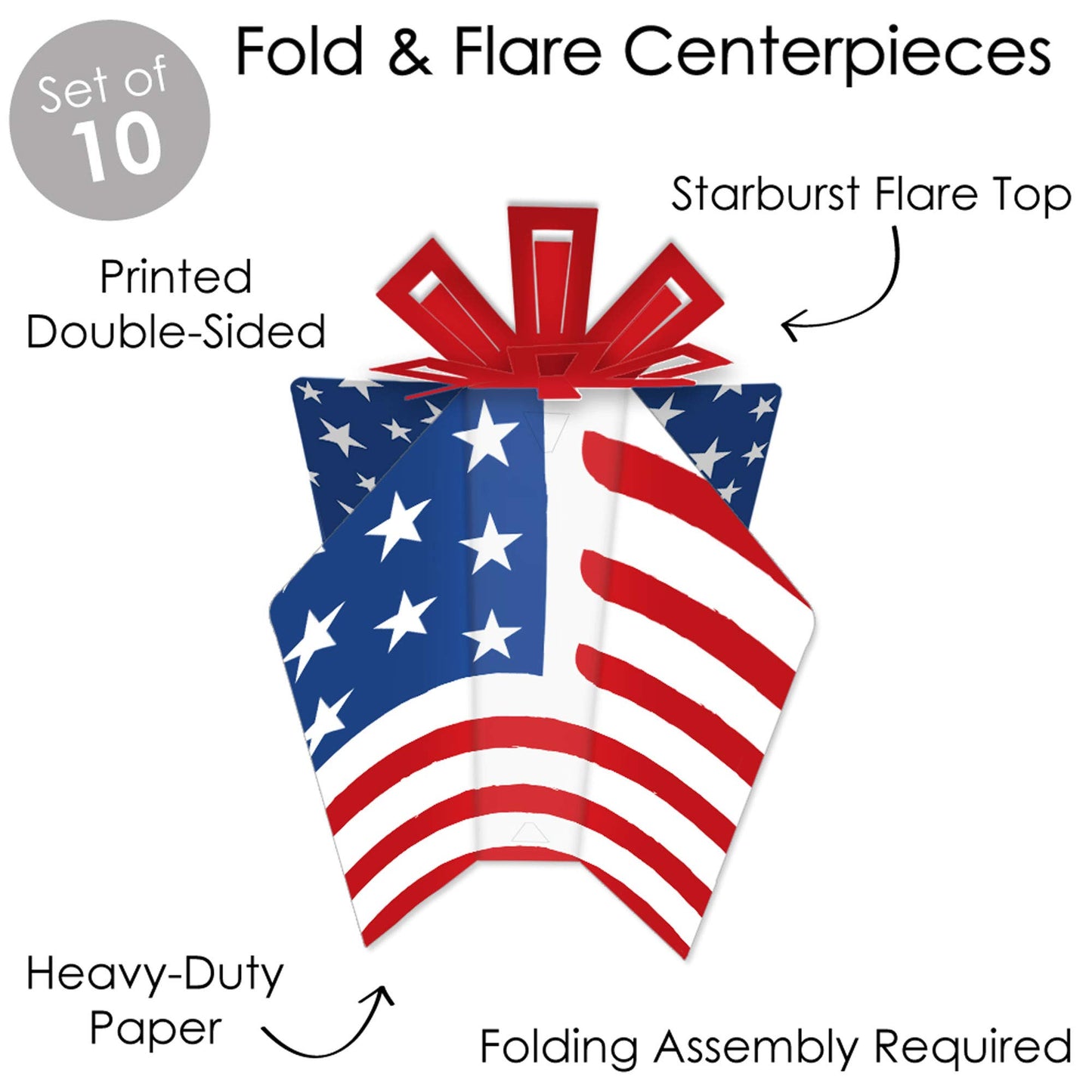 Big Dot of Happiness Stars and Stripes - Table Decorations - Memorial Day, 4th of July and Labor Day USA Patriotic Party Fold and Flare Centerpieces