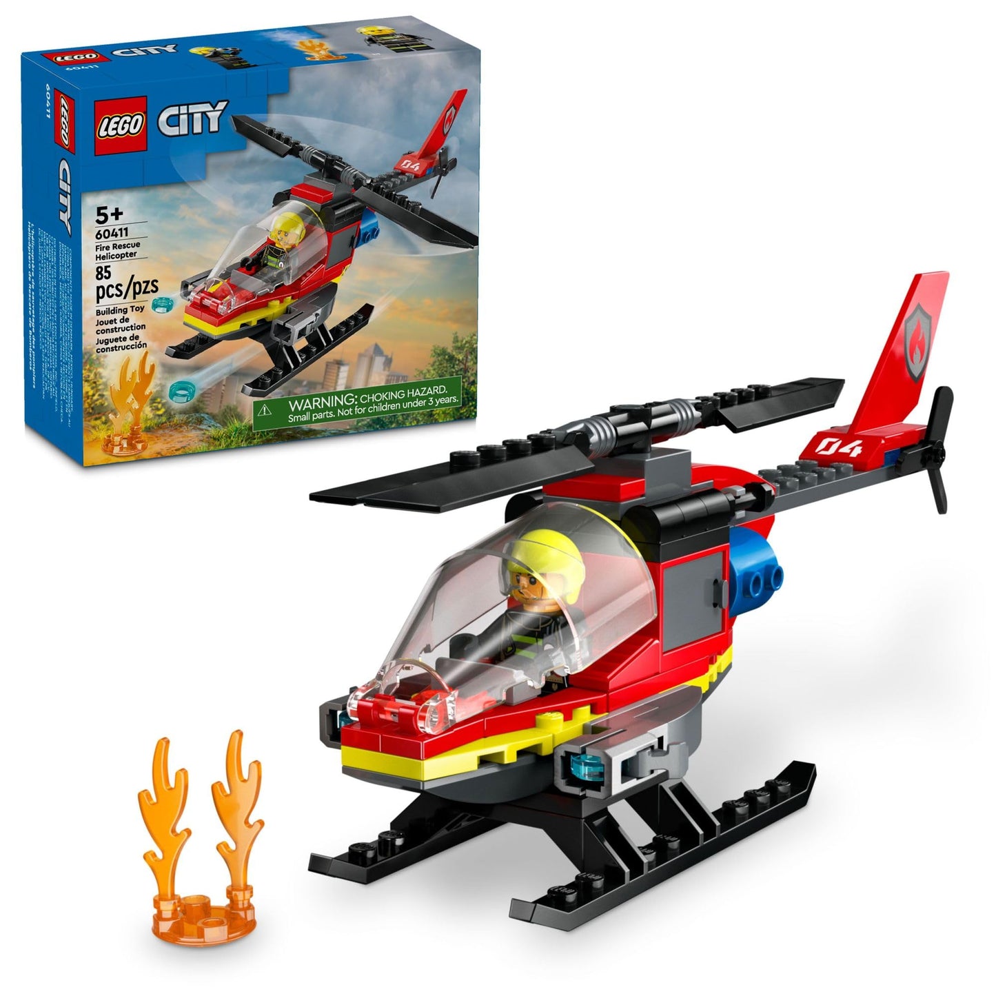 LEGO City Fire Rescue Helicopter Toy, Building Set with Firefighter Minifigure Pilot, Fun Gift or Pretend Play Toy for Boys, Girls and Kids Ages 5