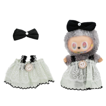 Evowatt 2-Piece Doll Outfit Set for Labubu Dolls - Hair Clip and Dress Set, Adorable Clothing Accessories for 17cm Dolls (Doll Not Included)_Green