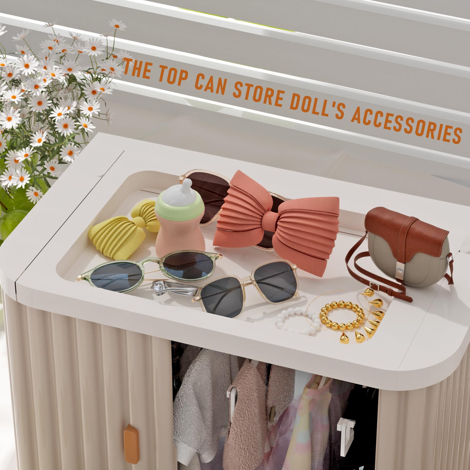 Creproly Doll Wardrobe Storage Box, Foldable Doll Closet with 10 Hangers and Rod for 15/17cm Doll Clothes Stackable Organizer Cabinet