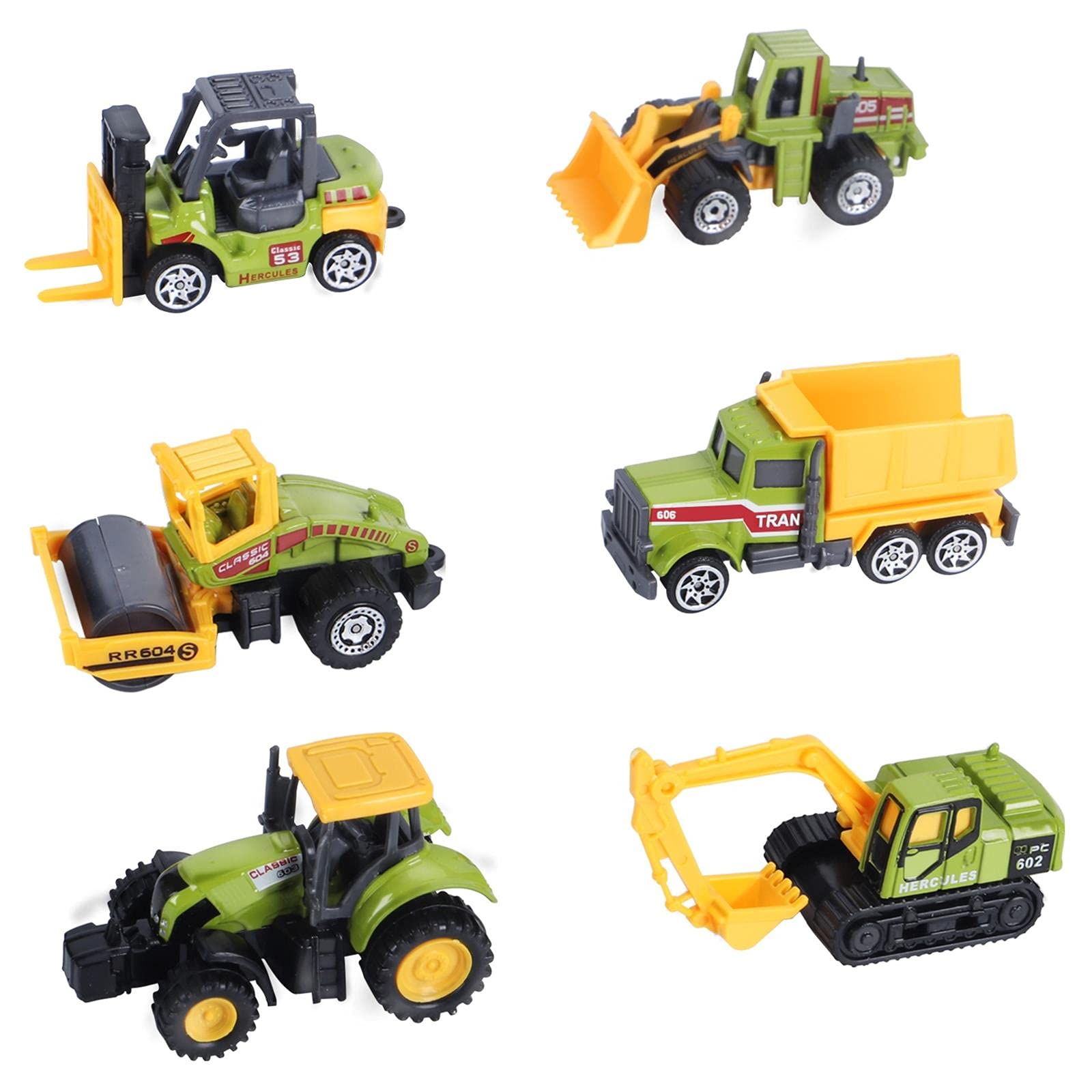 ANDOLO Mini Construction Trucks Toys, Small Construction Toys 6Pcs Construction Vehicles Tractor Toys Sand Vehicle Playset Forklift Roller Dump Truck