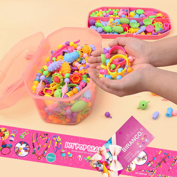 BIRANCO. Pop Beads, Jewelry Making Kit - Arts and Crafts for Girls 3-7 Years Old, Snap Beads Toys - Necklace, Bracelet, Ring Creative DIY Set - 520