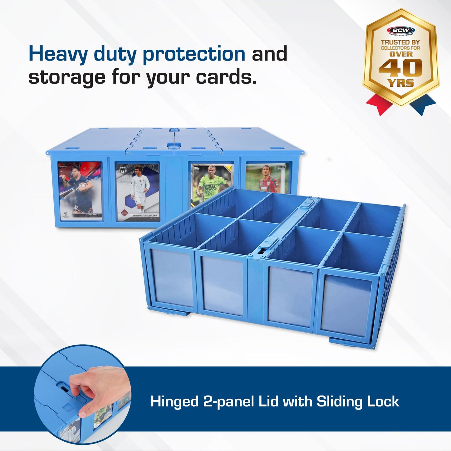 BCW Collectible Card Bin - Blue | Holds 3200 Cards | Includes 4 Dividers | Storage for Pokémon, MTG & Sports Cards