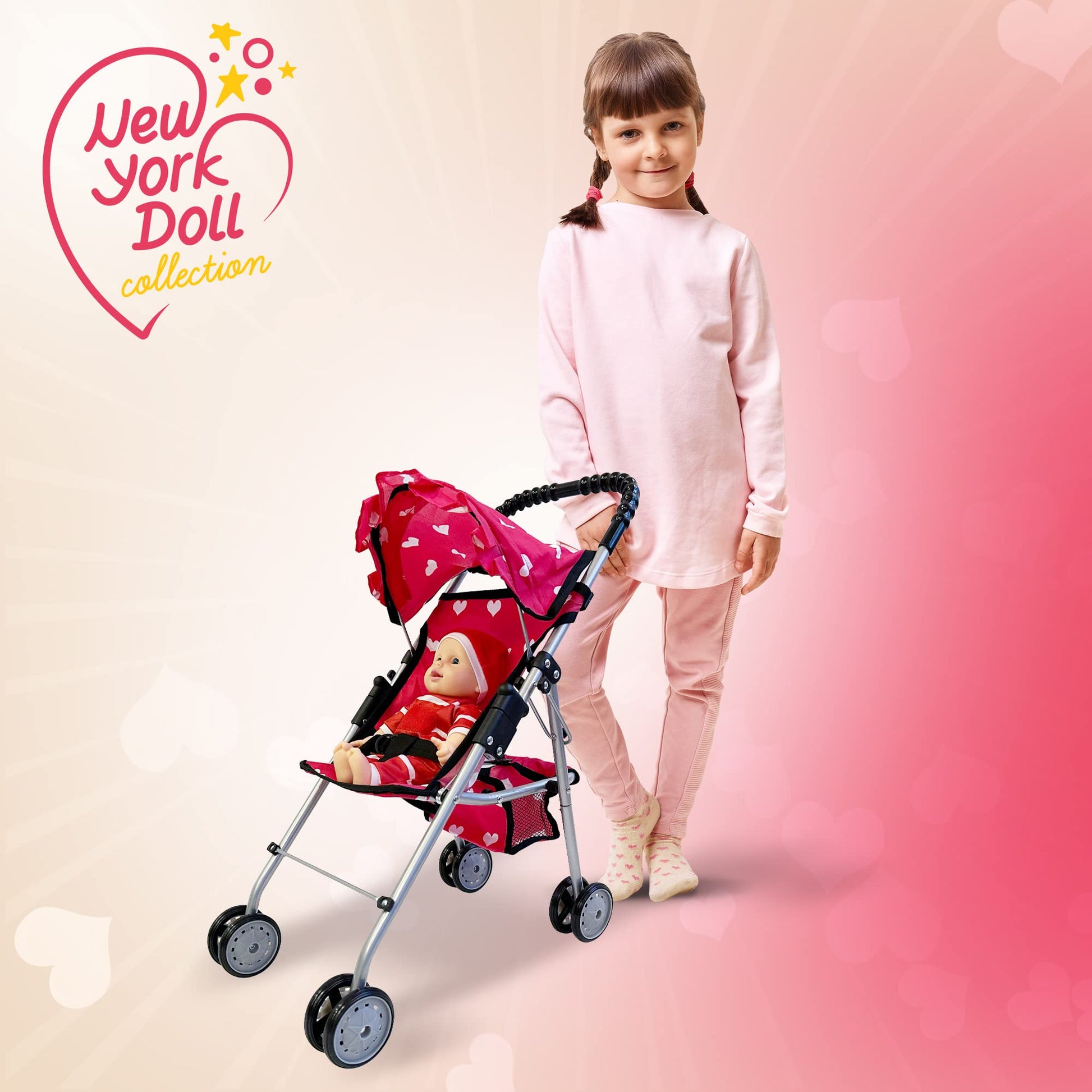 Deluxe Baby Doll Stroller with Crib Furniture Playset, Multi Baby Doll Accessories Set for 18" Dolls, Includes Doll Stroller Swing and Doll Bed
