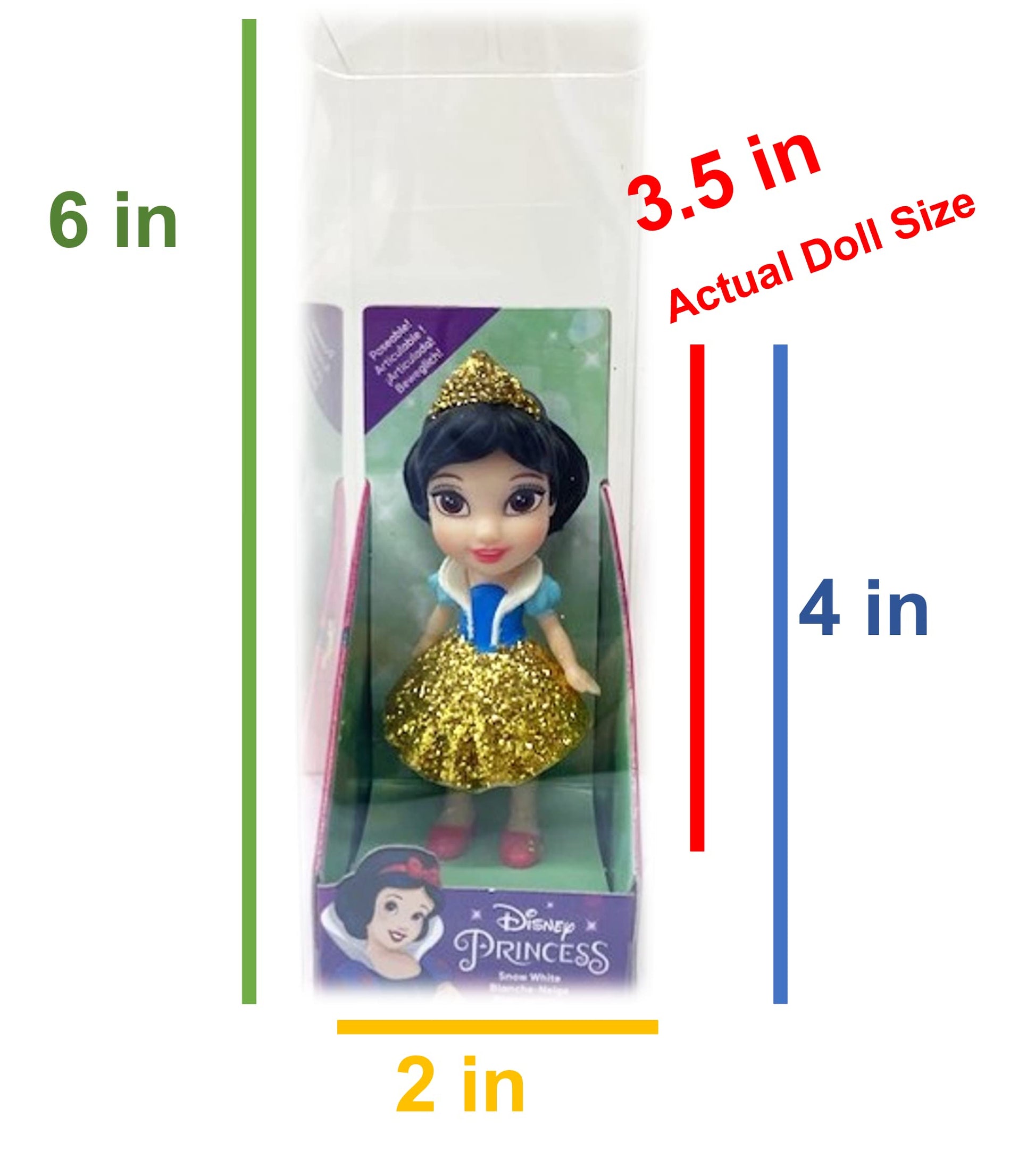 Packed in Clear Box for Gift Disney Princess Mini Poseable 3.5" Doll Choose from All 11 Style Princess Characters (Snow White)