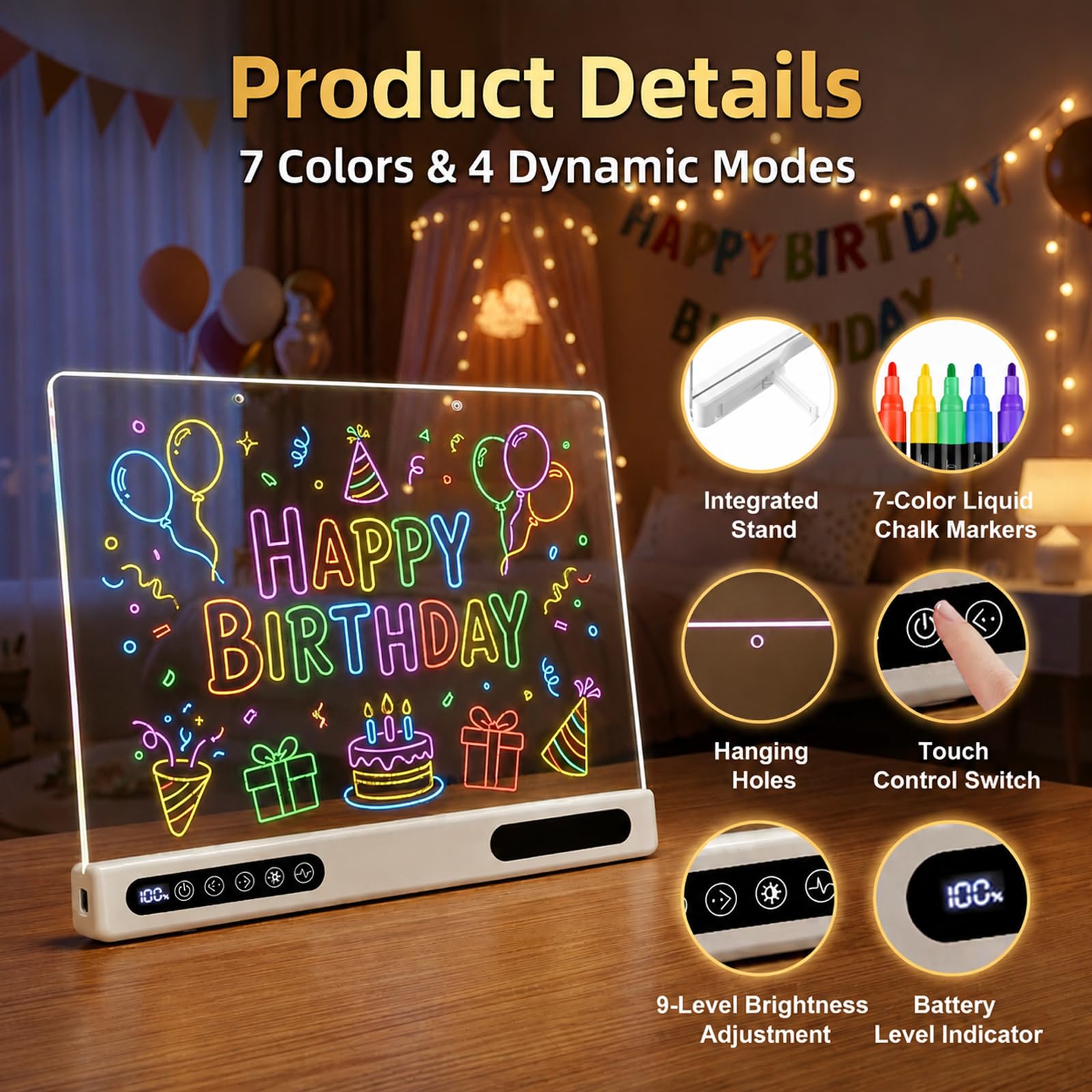 LED Light Up Drawing Board for Kids 5-12, 16''LED Note Board with Colors & Dimmable Glow, Scratch-Resistant Acrylic Magic Writing Board,Creative