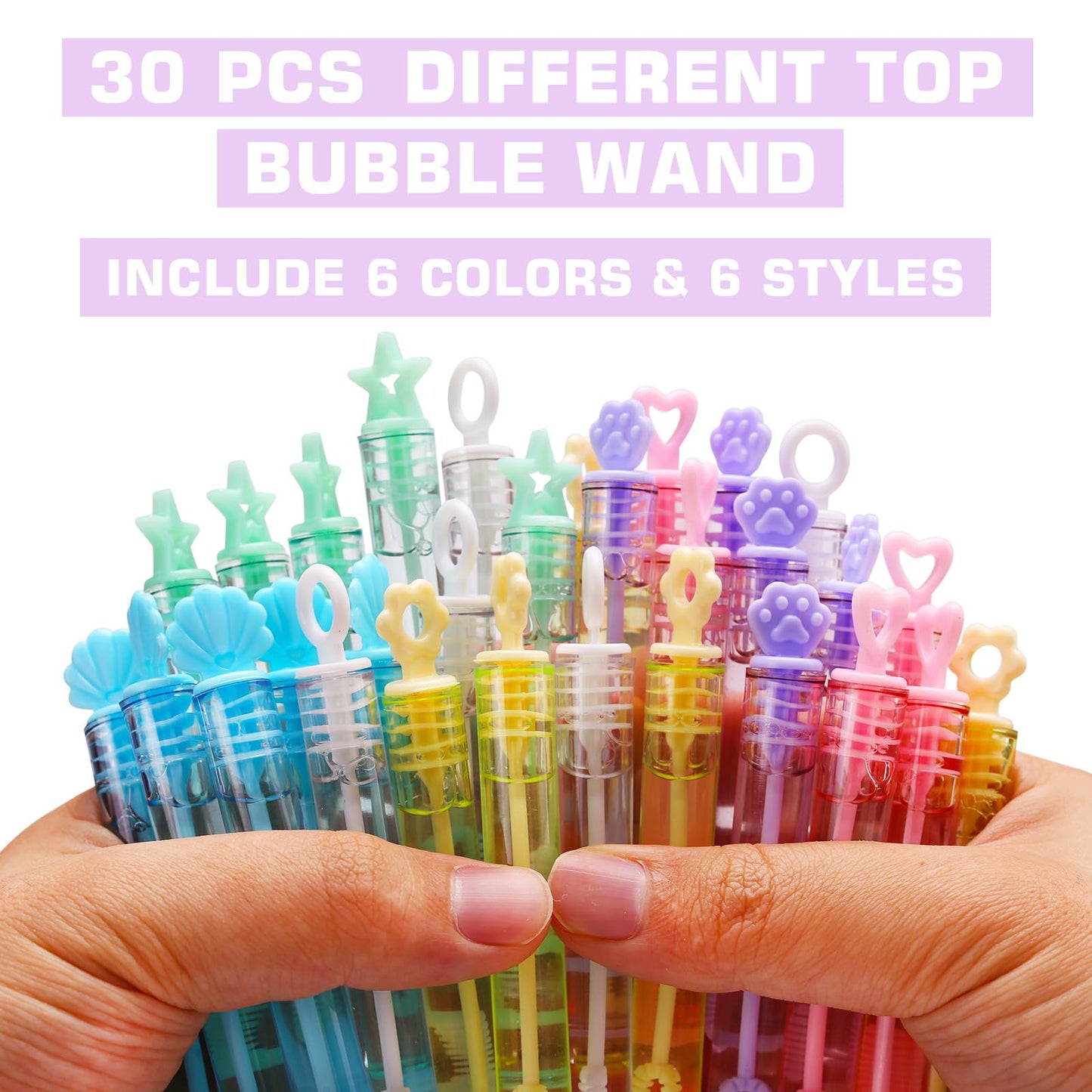 30 Pack Mini Bubble Wands, 6 Style Color Bulk Party Favors for Kids Gift