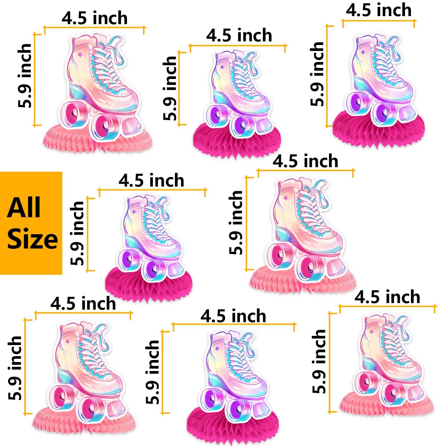 Roller Skates Honeycomb Centerpieces Retro Hip Hop Roller Skating Theme Decor Decorations for Girls Teens Skates Birthday Party Baby Shower Neon
