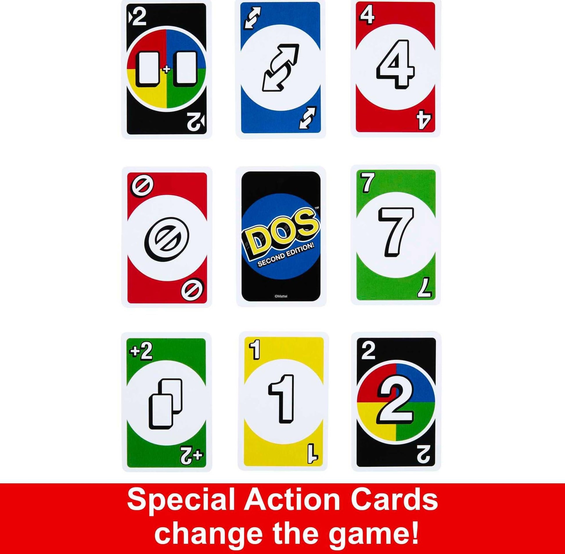 Mattel Games DOS Second Edition Card Game for Kids & Families, Color Blind Accessible Deck for Groups & Parties