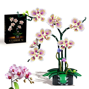 Orchid Flower Building Block Set,Compatible with Lego Flower Featuring Printed Floral Patterns on The Blocks' Petals, Ideal for Tabletop displays
