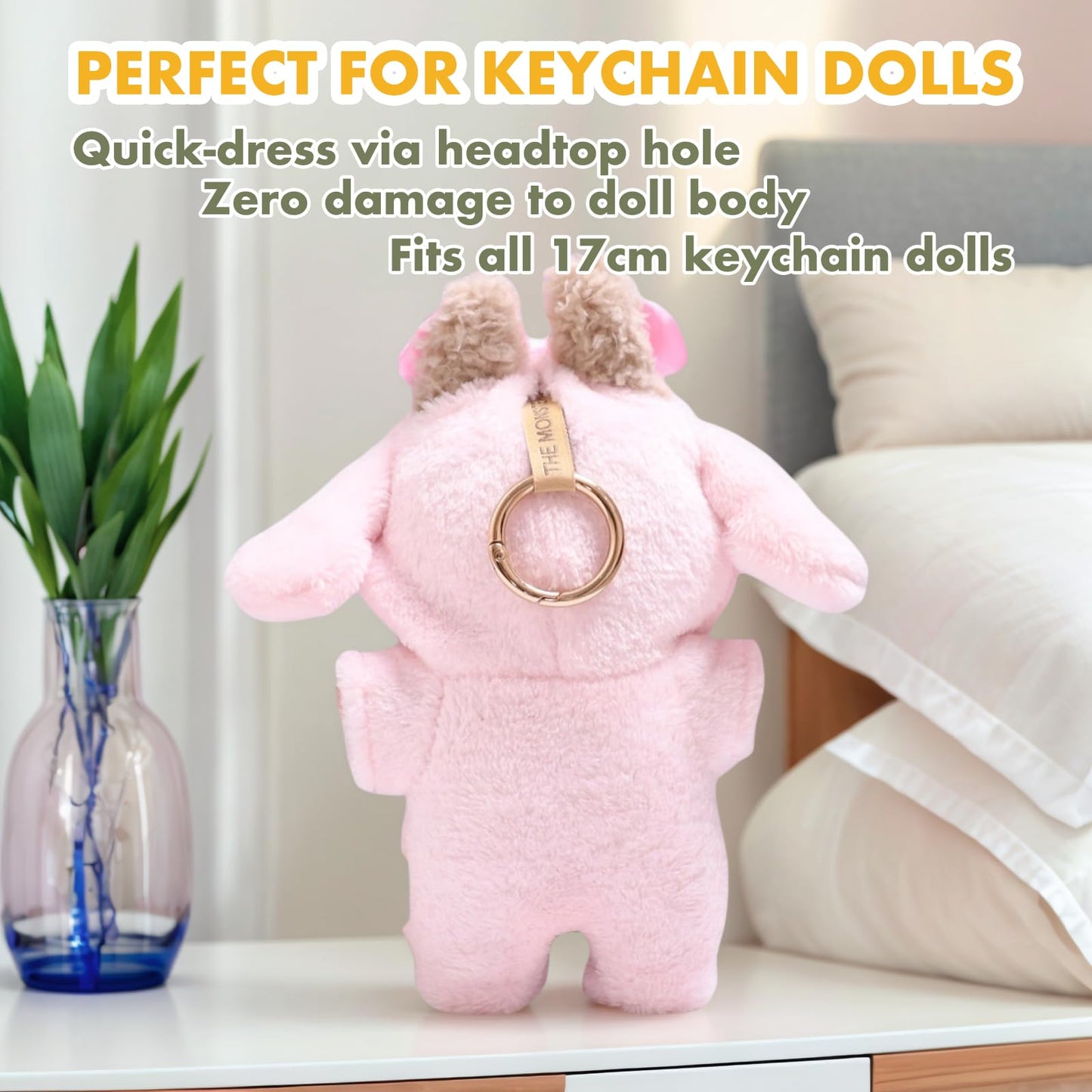17cm Doll Clothes Set, Faux Animal Style Adorable Onesie Outfit for Keychain Dolls Dress-Up (Pink, No Doll Included)
