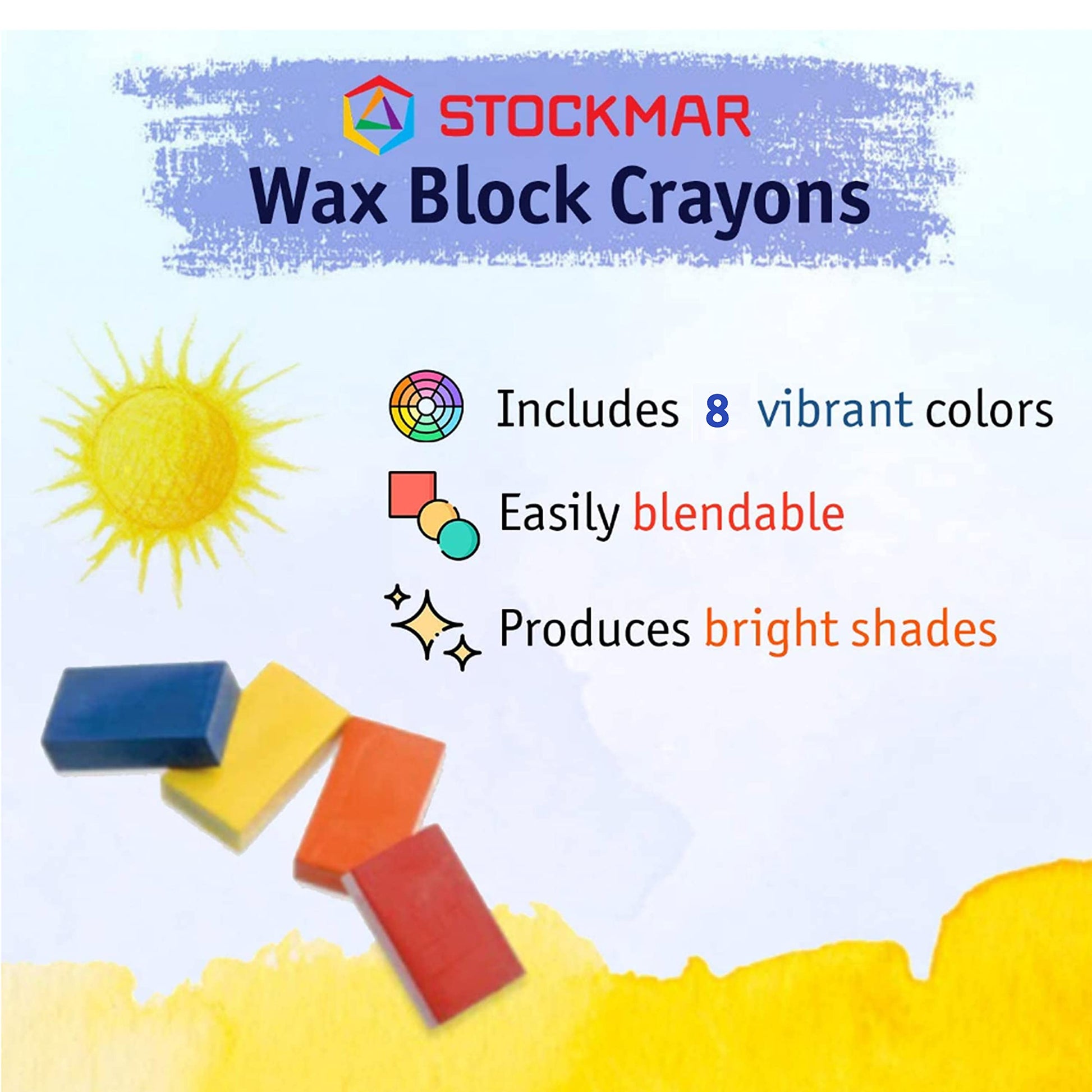 Stockmar Beeswax Block Crayons, Set of 8 - Non Toxic, Safe, Natural Jumbo Crayons For Kids & Adults - Waldorf Homeschool -Waldorf Art Supplies - In