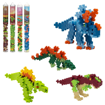 PLUS PLUS Dinosaur Playset Bundle - 280 Mini Interlocking Building Block Pieces, Animals Figures 3D Puzzle, Fun Stem Toys for Kids