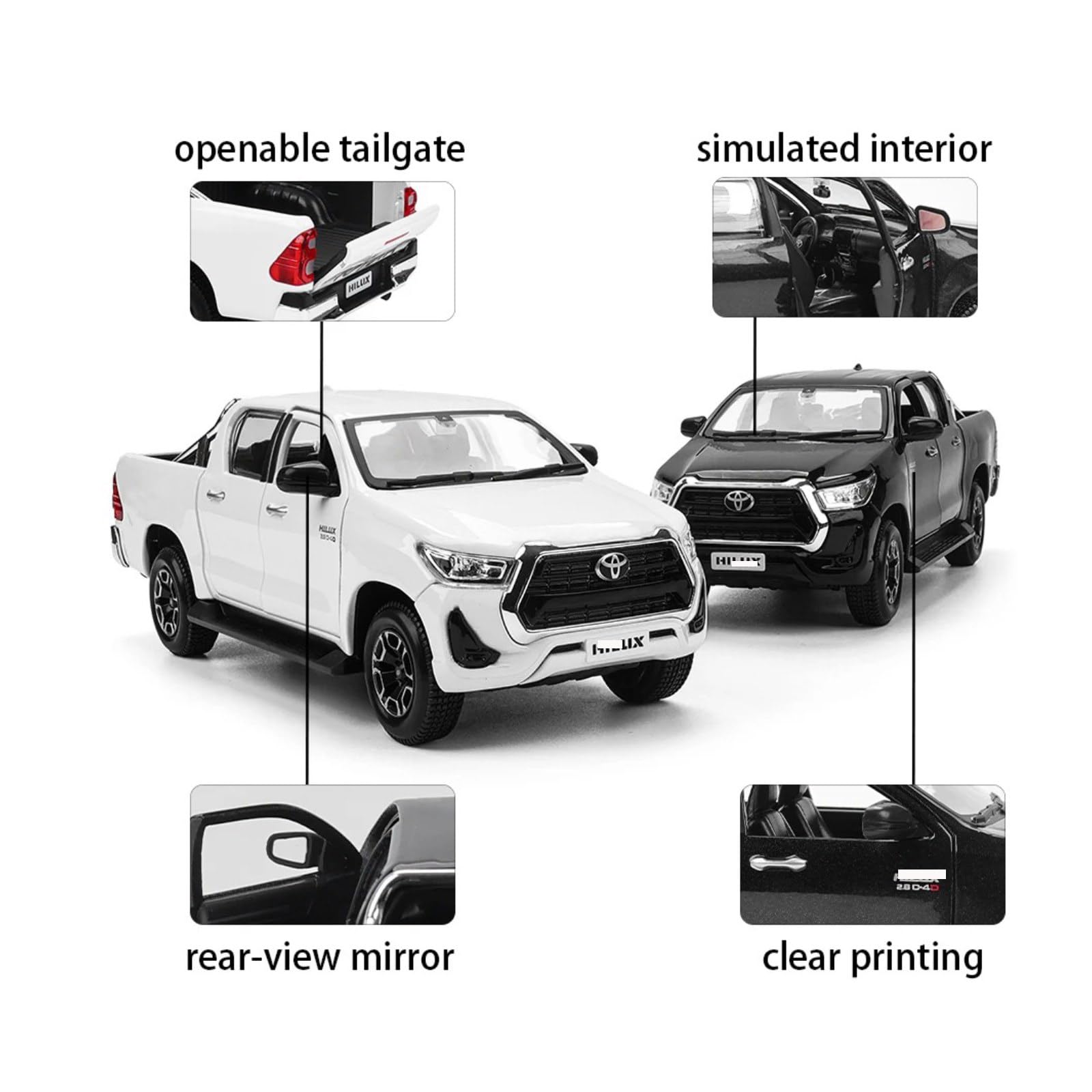 HTLNUZD 1/27 Alloy Racing Car Model for Toyota Hilux Pickup Adult Exquisite DieCast Realistic Design & Premium Finish Ultimate Collectible Model